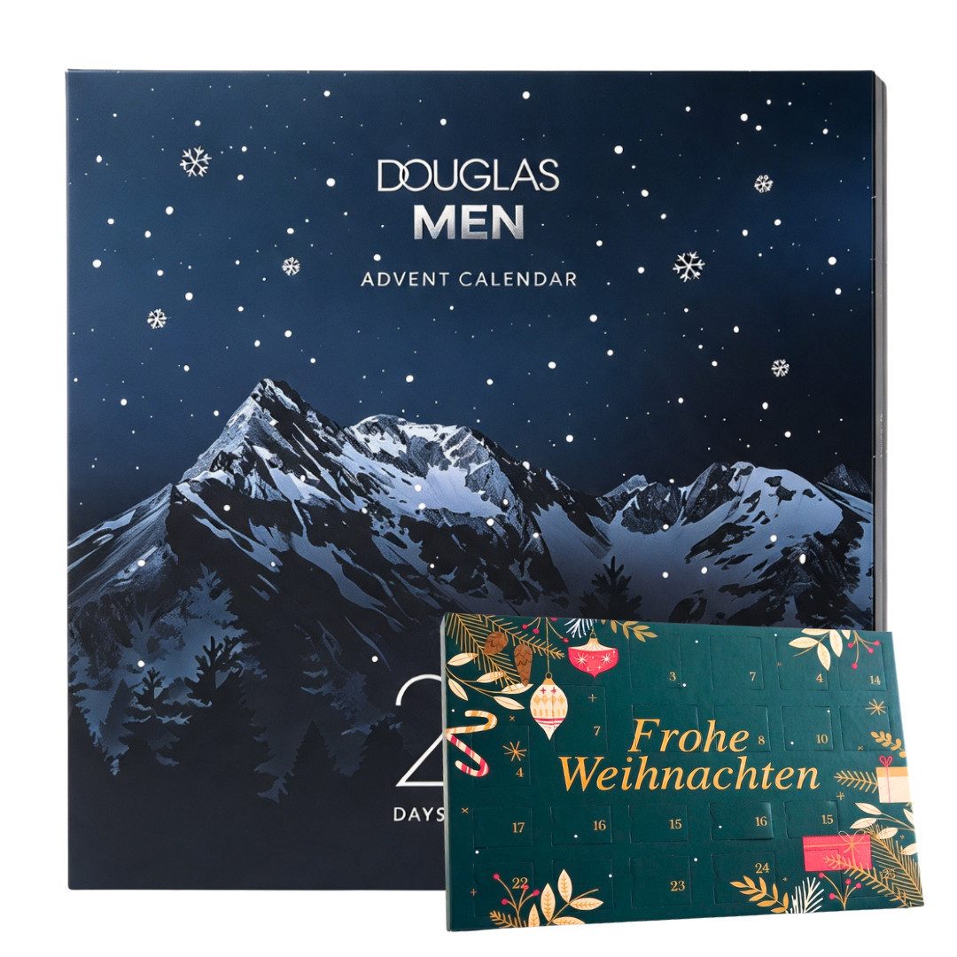 Douglas Kosmetik-Adventskalender Mann 2026 + DOUG Tisch Adventskalender 2er set Herren Männer Pflege (Set, 48-tlg), 48 tlg - 24 Pflegeprodukte + 24 Schokolade Advent kalender - MEN