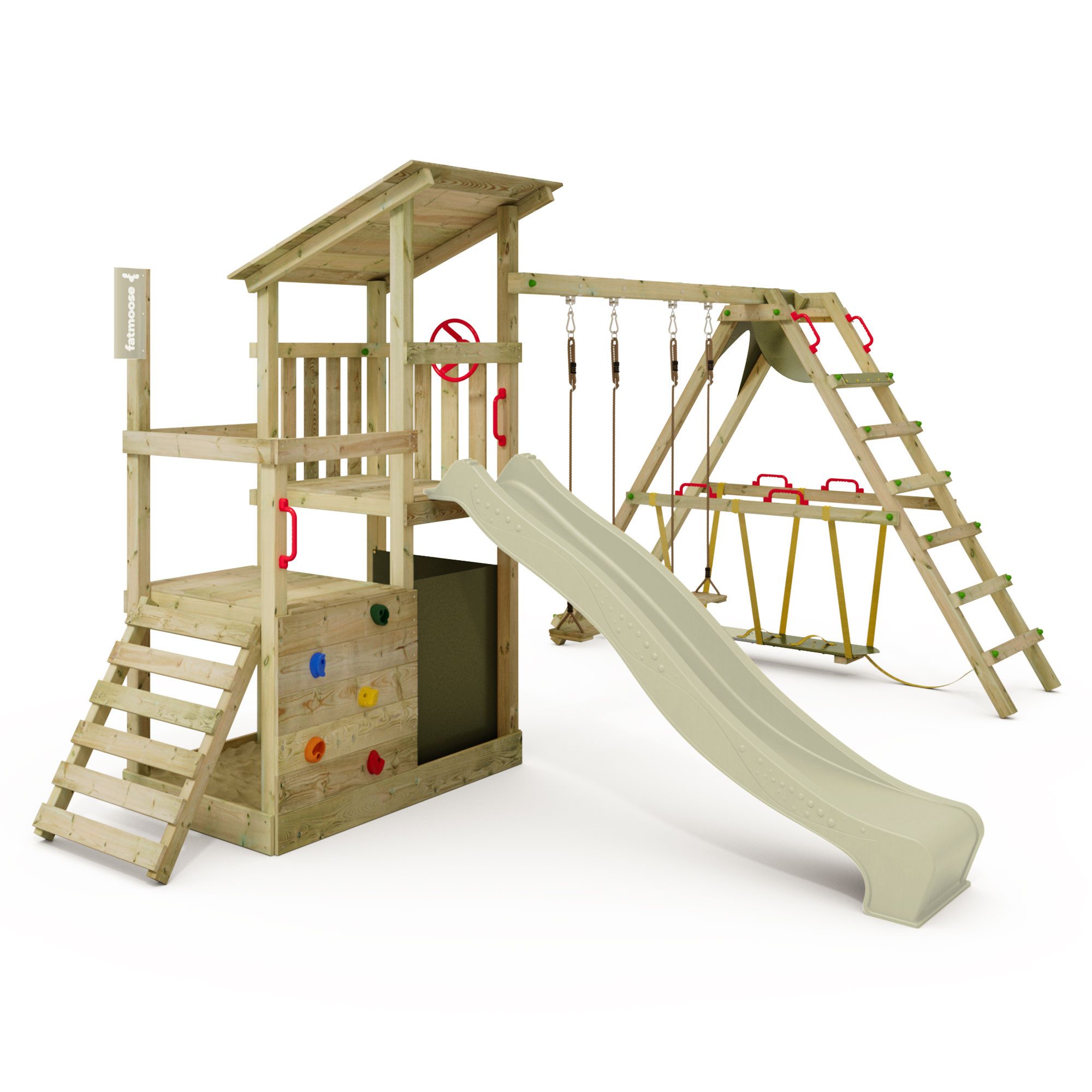 FATMOOSE Spielturm FruityForest mit SurfSwing – Kletterturm mit Rutsche & Sandkasten, - extrem witterungsbeständig mit 10 Jahren Garantie*