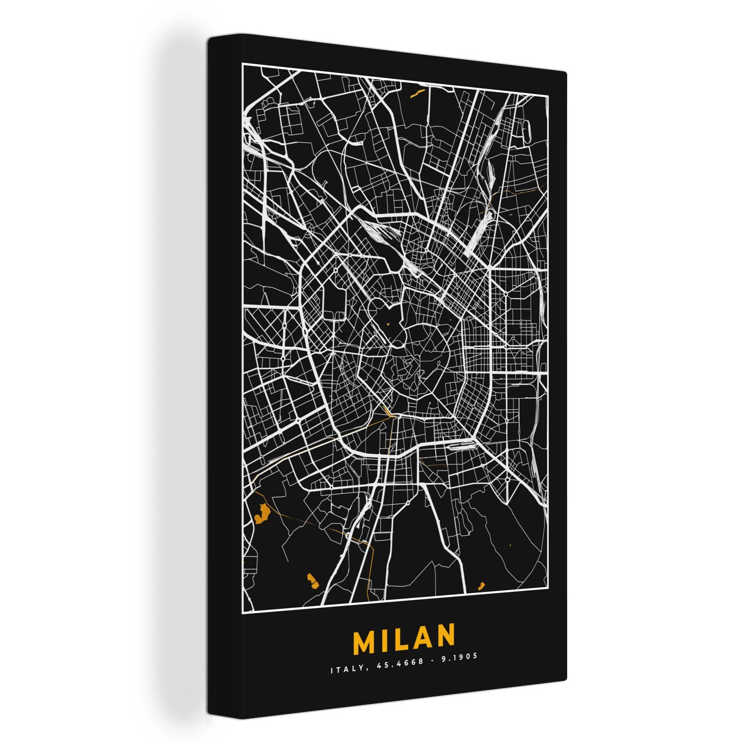 OneMillionCanvasses® Leinwandbild Karte - Mailand - Gold - Stadtplan, (1 St), Leinwandbild fertig bespannt inkl. Zackenaufhänger, Gemälde, 20x30 cm