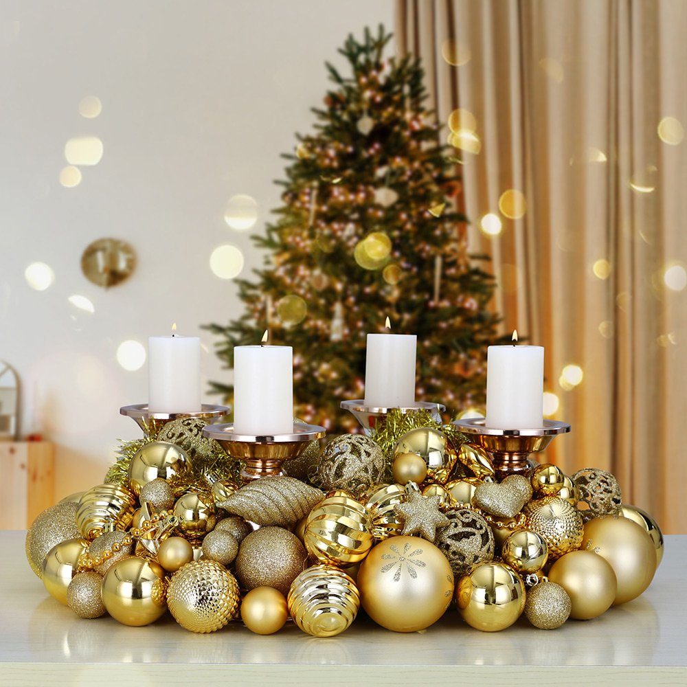 Gold matt Deuba Set glänzend Weihnachtsdeko glitzer 102er Weihnachtsbaumkugel St), Weihnachtskugeln (102