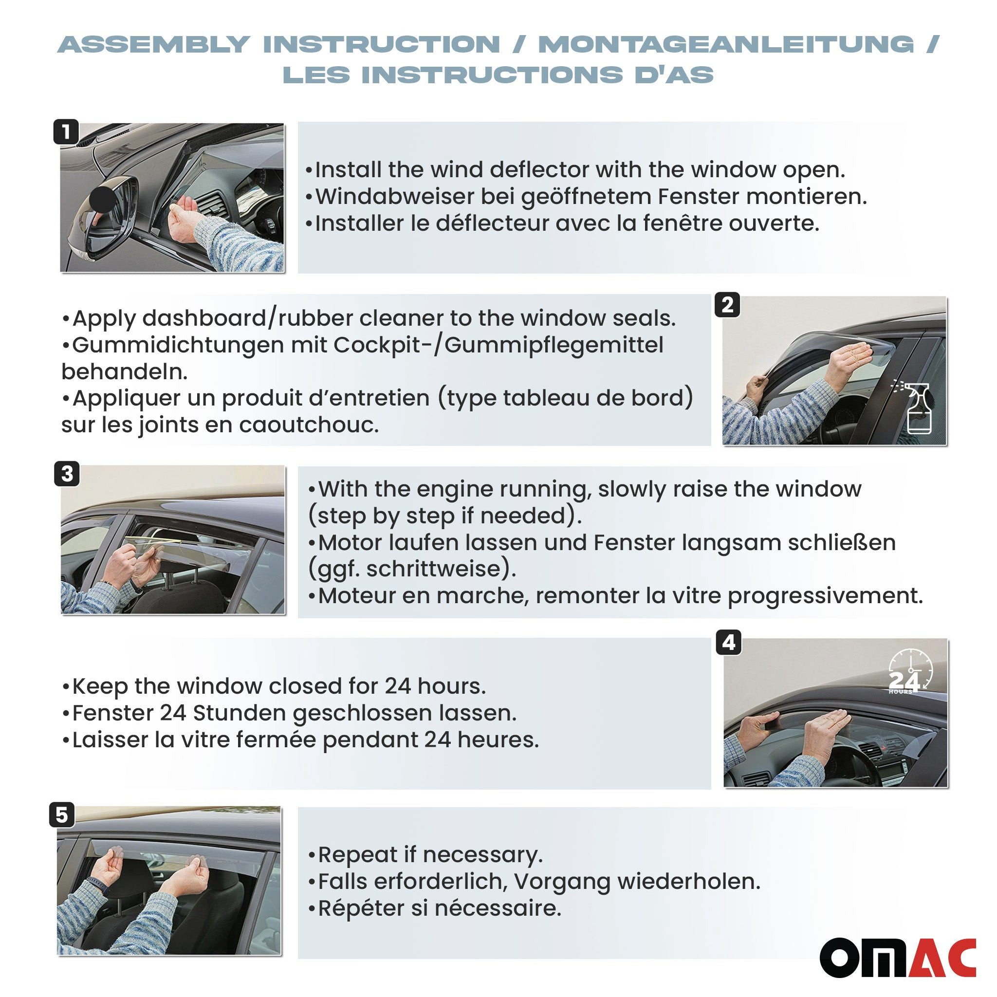 OMAC Lüftungsgitter Windabweiser für Dacia Jogger 2022-2025 Dunkel Acryl 4tlg (4 St), Aerodynamisch, Einfache Montage, Waschstraßenfest – Bild 5 von 5
