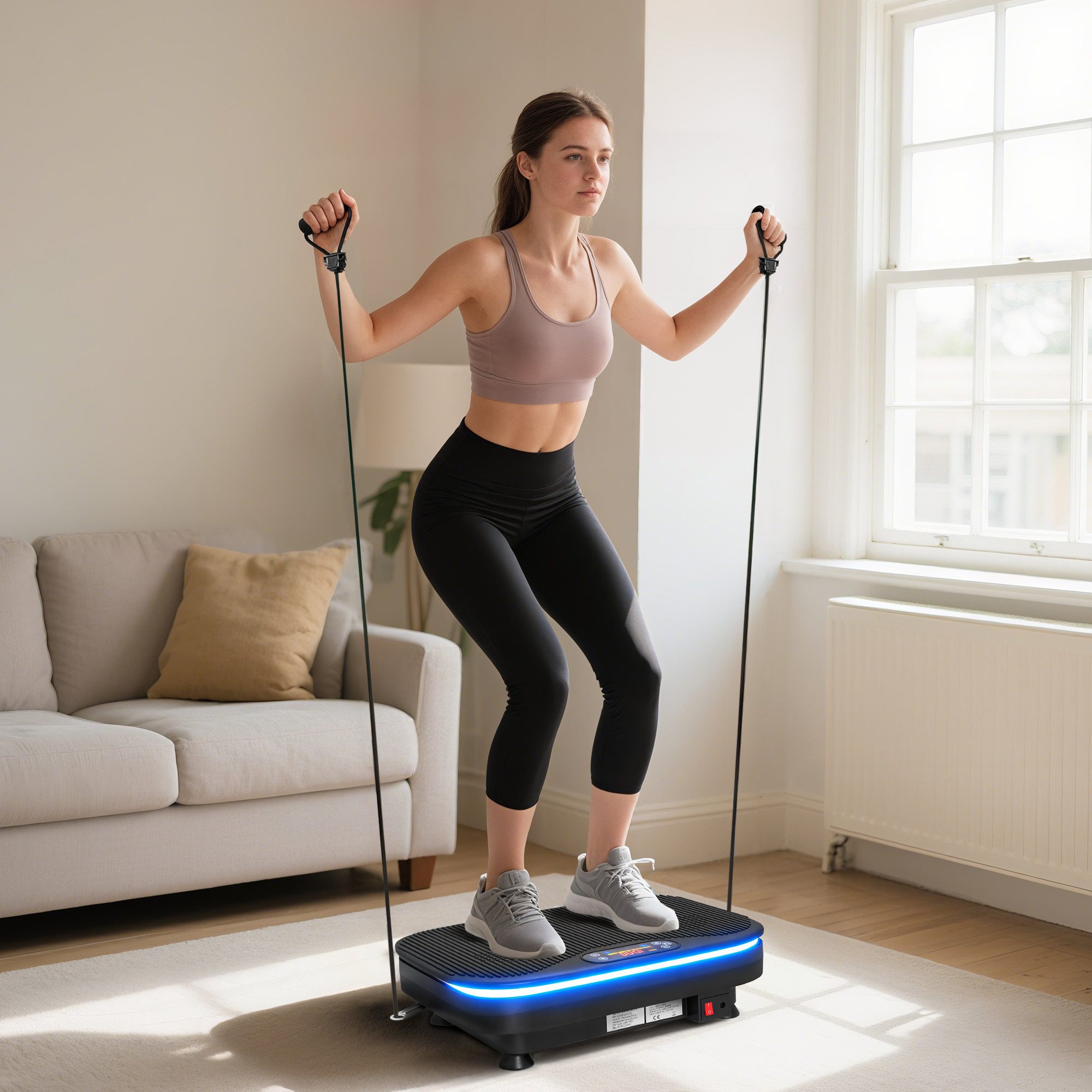 SPORTNOW Heimtrainer Widerstandsbänder Kompakt Vibrationsgerät für Muskelaufbau (Vibrationsplatte, 1-tlg., Rüttelplatte), mit LED-Anzeige, Schwarz