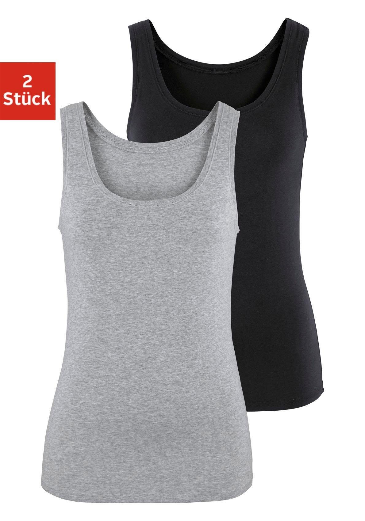 Vivance Tanktop (2er-Pack) aus grau-meliert, Baumwoll-Qualität, schwarz Strandtop elastischer