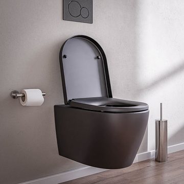 Bernstein Tiefspül-WC B-8030R, wandhängend mit WC-Sitz, Abgang waagerecht, Komplett-Set, Wand-WC / Hänge-WC / Schwarz Matt / Spülrandlos / Toilette