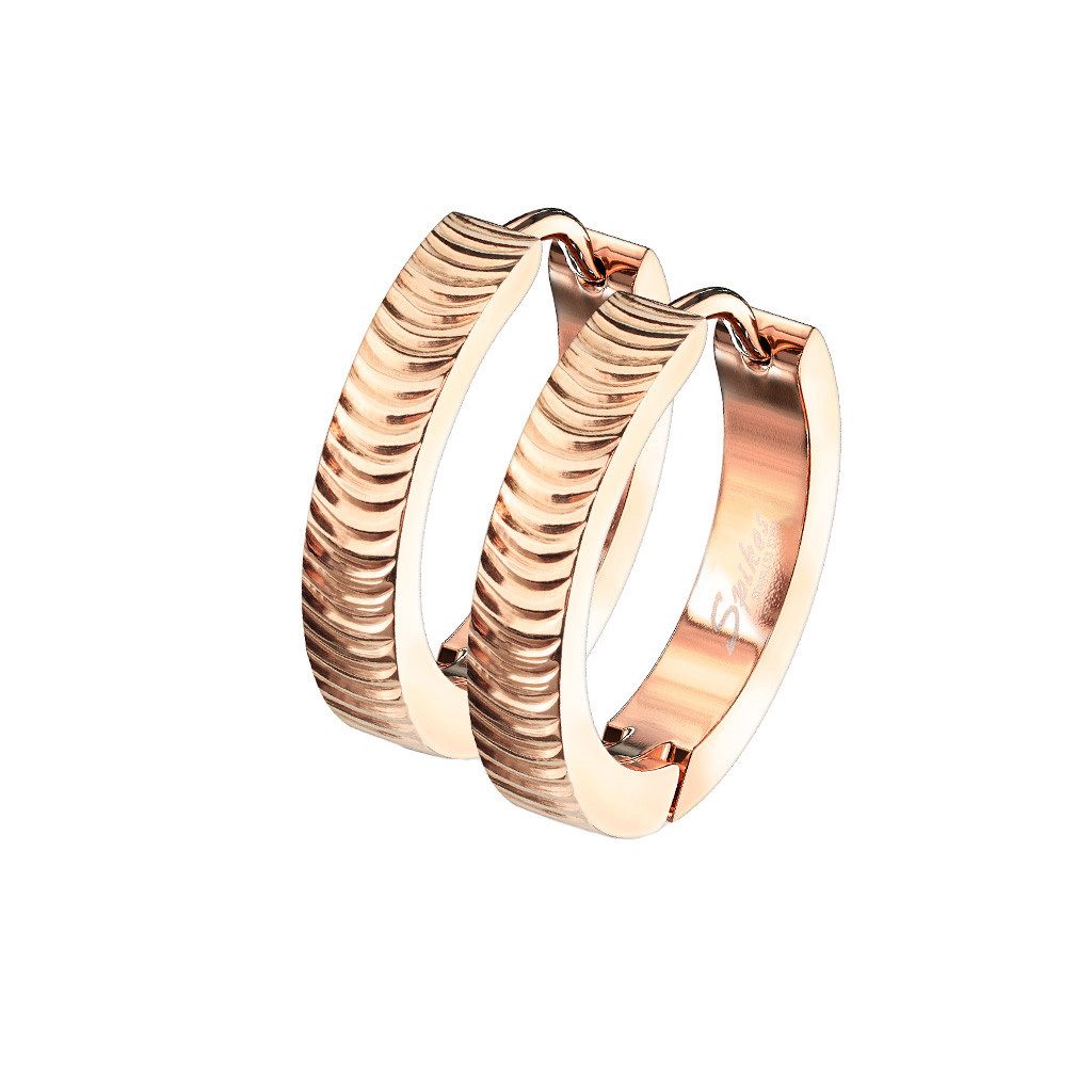 Paar Creolen Elegante Creolen Edelstahl Ohrringe Klappverschluss Rillen Rosegold