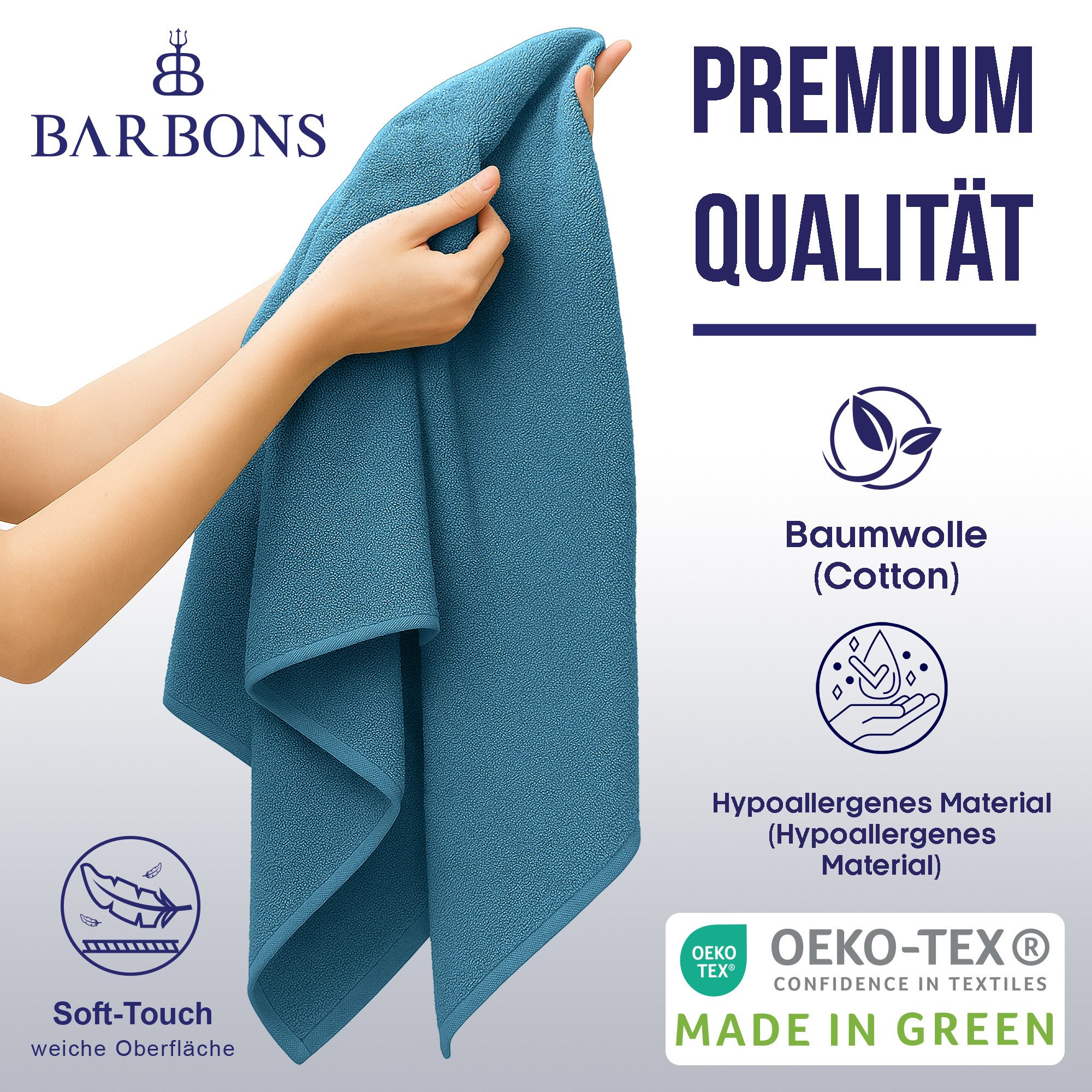 BARBONS Badetücher Duschtücher Set, Handtücher 4-tlg 70x140cm Badetuch, Handtuch, (4-St), Walkfrottee, 100% Baumwolle, saugstark, weich