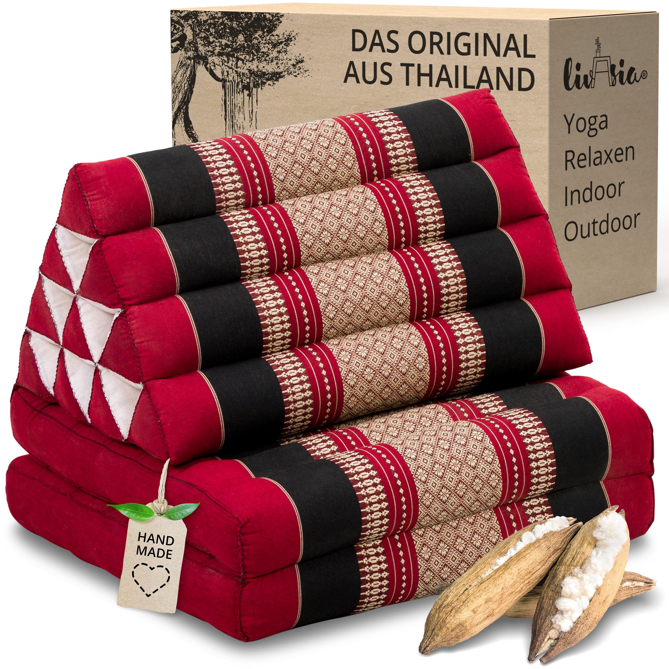 livasia Sitzsack Thaikissen 2 Auflagen, vegan und handgefertigt, 120x50x8cm, Kapok