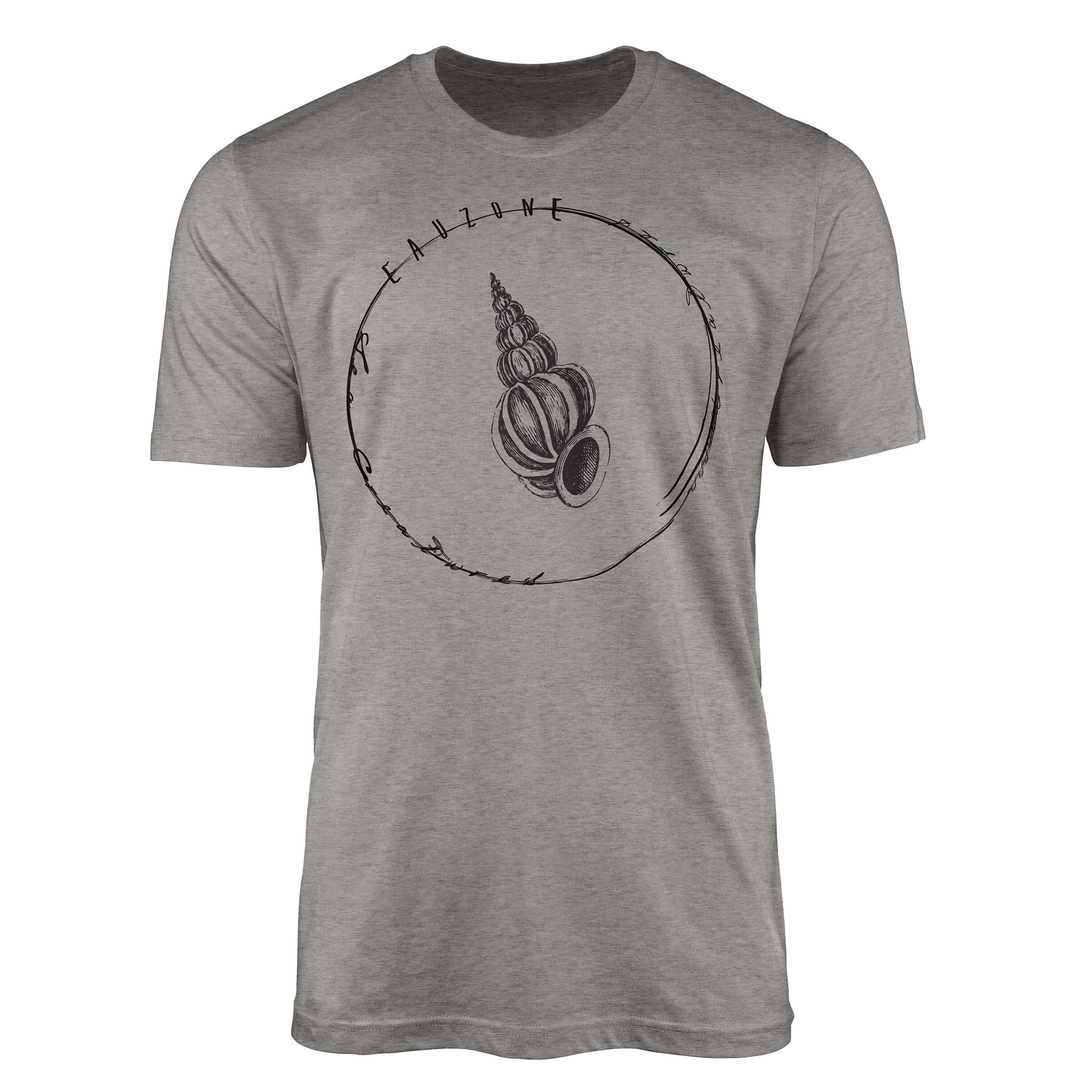 Sinus Art T-Shirt Tiefsee Creatures, 026 Sea Fische und Sea - / Ash Struktur feine sportlicher Serie: Schnitt T-Shirt