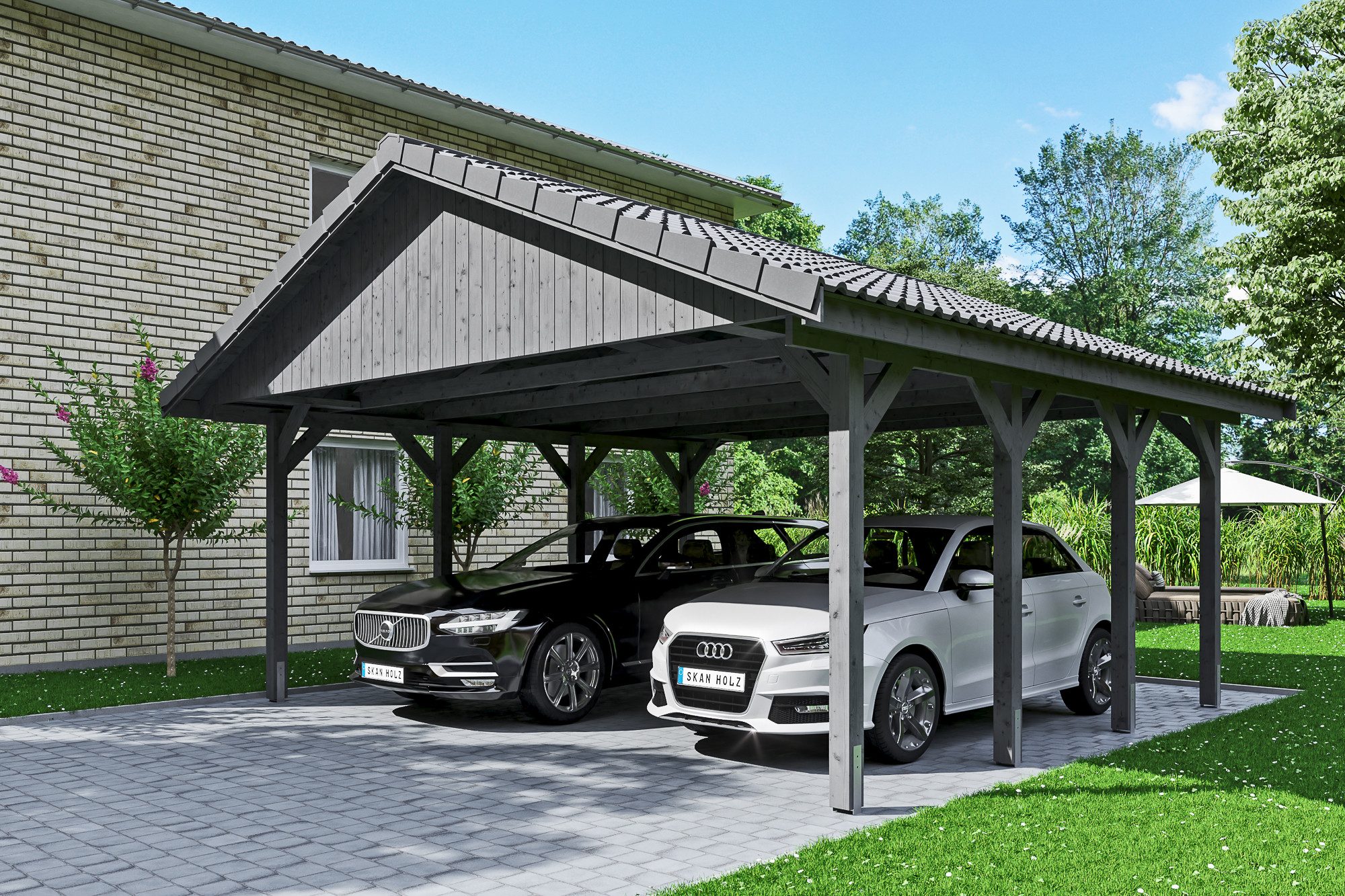 Thumbnail - Skanholz Doppelcarport Wallgau, BxT: 620x600 cm, 215 cm Einfahrtshöhe, mit Dachlattung