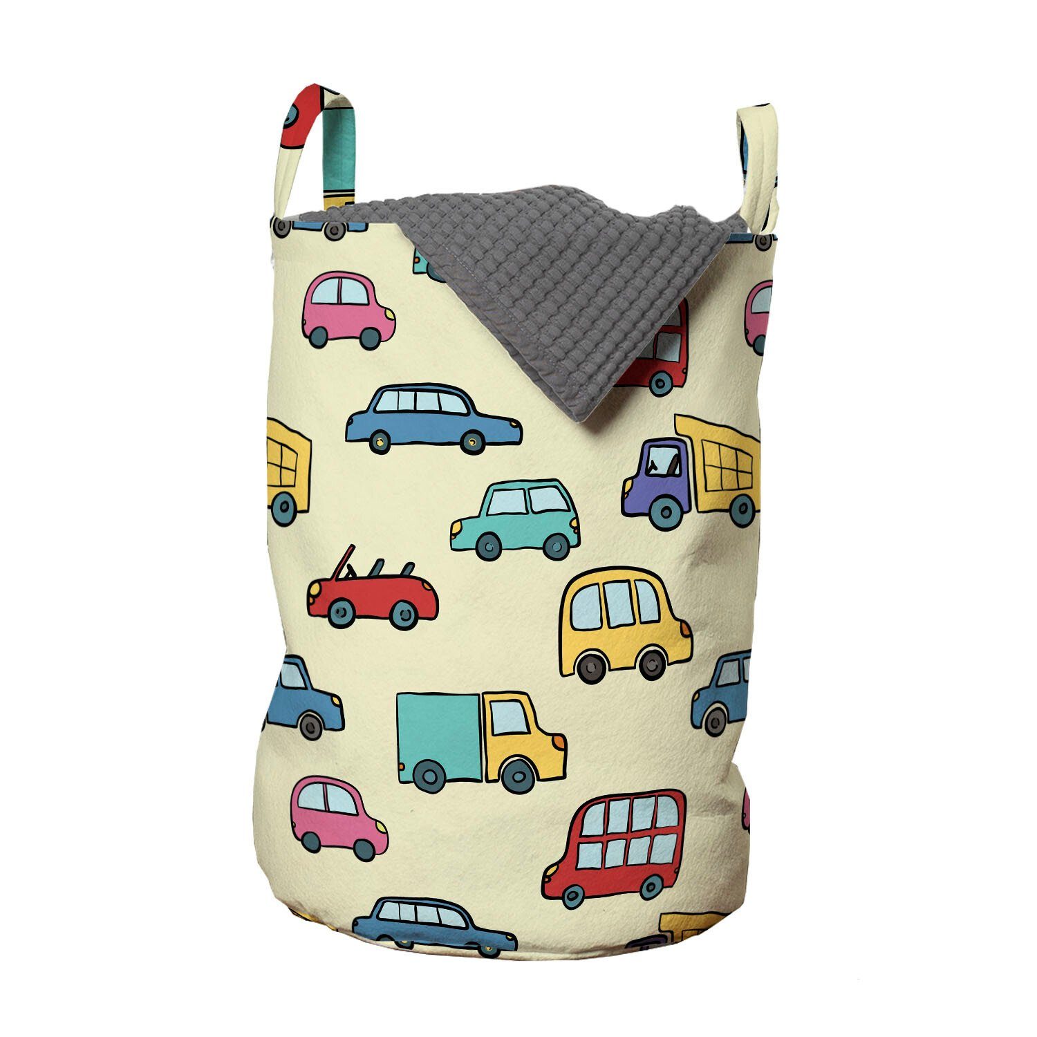 Abakuhaus Wäschesäckchen Wäschekorb mit Griffen Kordelzugverschluss für Waschsalons, Kindisch Kindergarten-Art-Spielzeug-Autos