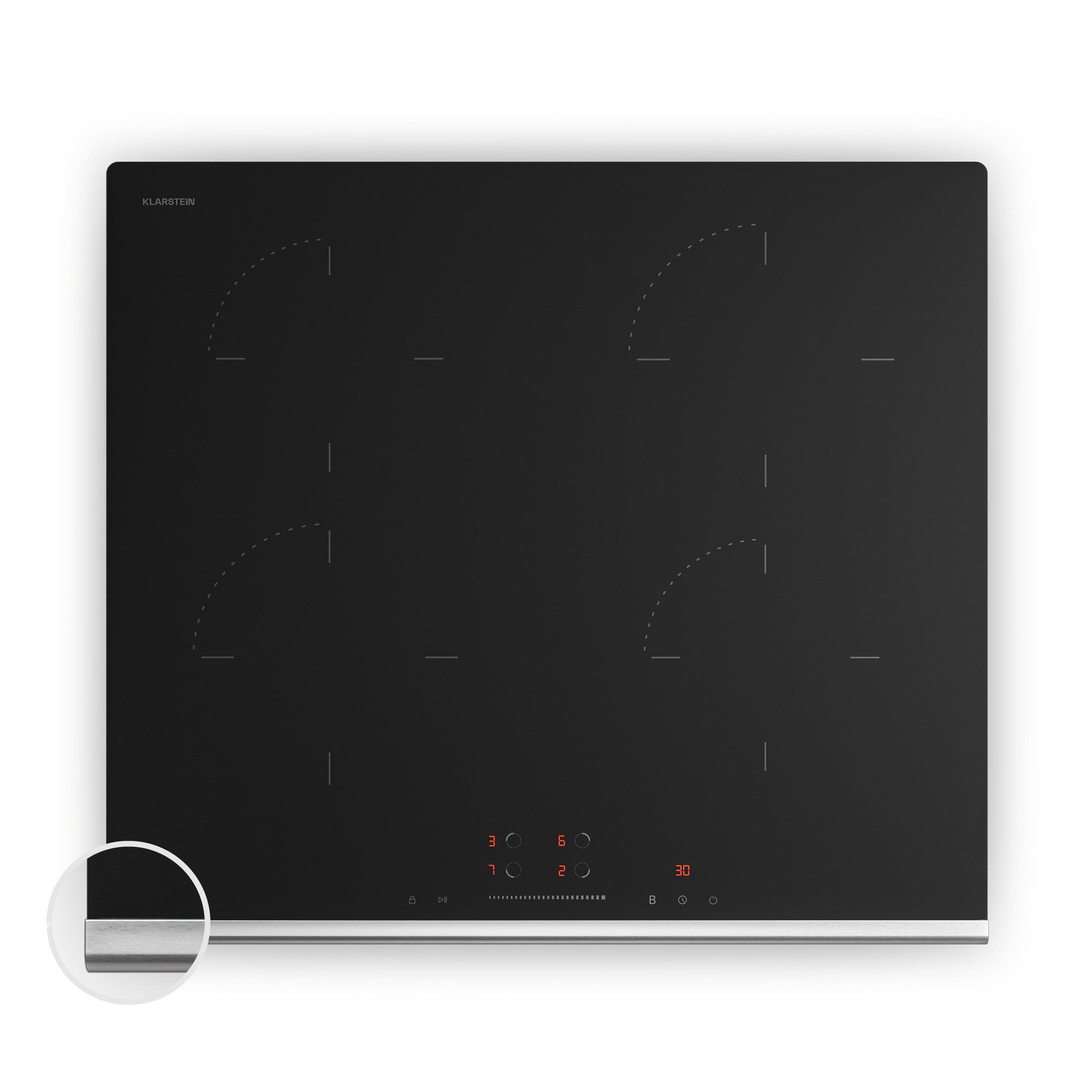 Klarstein Induktions-Kochfeld Verosteel, Elektrische Kochfelder 4 Kochzonen 6400 W Touch Timer