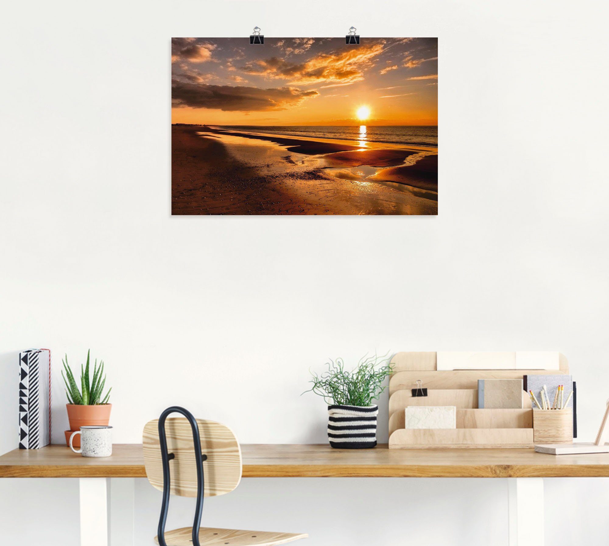 Mittelmeer, als St), Größen in Artland (1 am Wandbild Strand versch. oder Sonnenuntergang Leinwandbild, Poster Wandaufkleber Alubild,