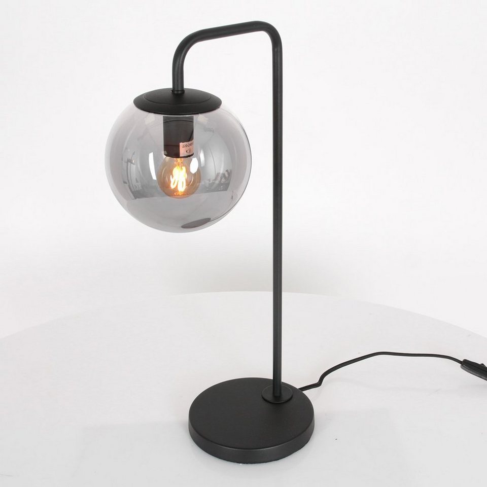 Liadomo Tischleuchte Poliqua, ohne Leuchtmittel, Industrial-Look,  Rauchglas, 51 cm, gemütliches Licht, E27-Fassung