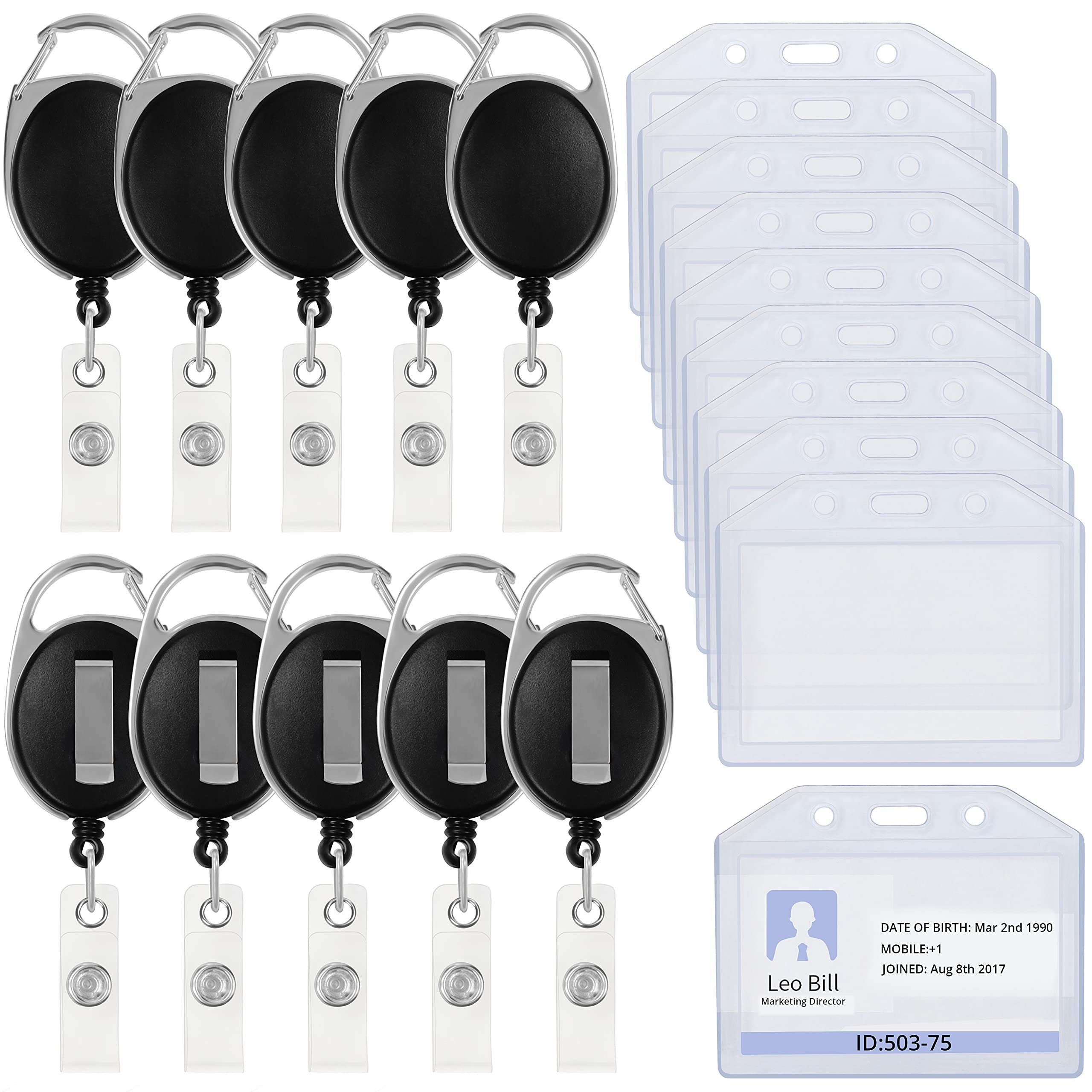 Kurtzy Schlüsselanhänger Ausweishüllen mit ausziehbarem Band (10er Pack), Ausweishülle mit ausziehbarem Band (10 Stk)