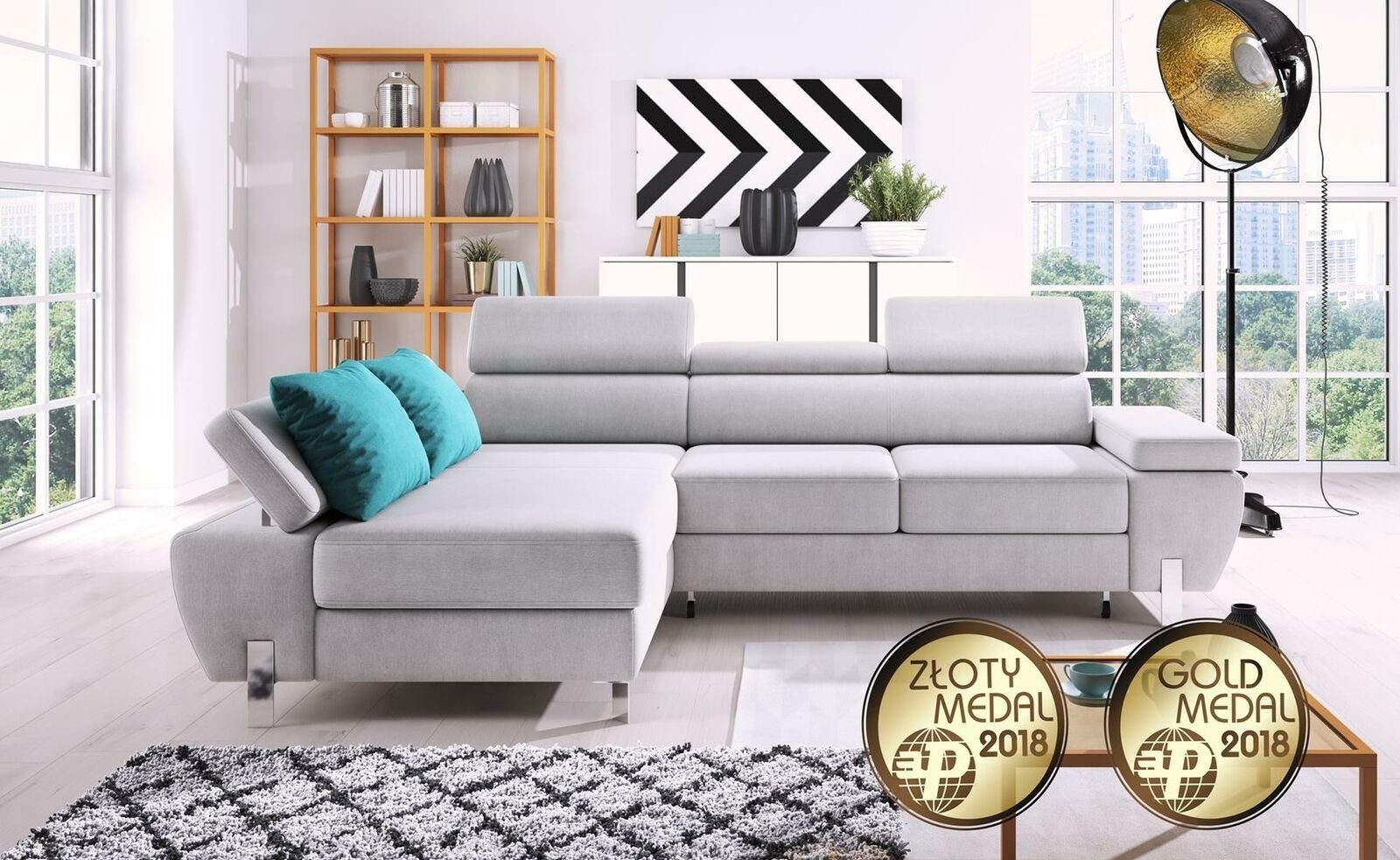JVmoebel Ecksofa Couch Mit Sofas, Design Ecksofa Schlafsofa Bettfunktion Grau L-form Textil Bettfunktion