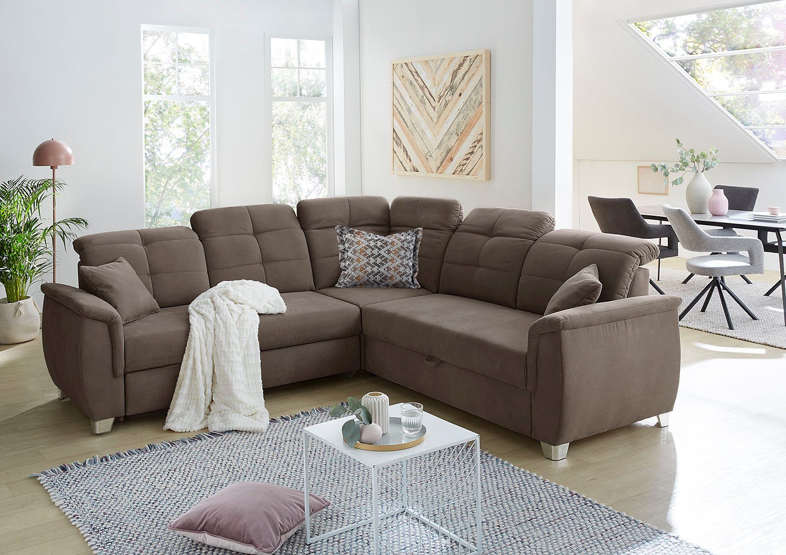 und Gästebett- Relaxfunktion individuell, dunkelbraun Jockenhöfer dunkelbraun Udine, verstellbaren 6 Kopfteilen, | Ecksofa Gruppe