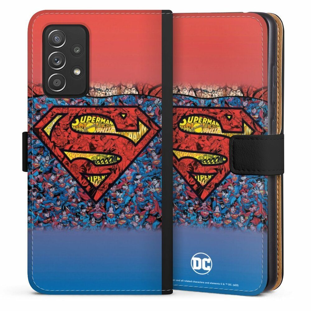 DeinDesign Handyhülle Superman Offizielles Lizenzprodukt Logo Superman Logo Mosaic, Samsung Galaxy A52 Hülle Handy Flip Case Wallet Cover