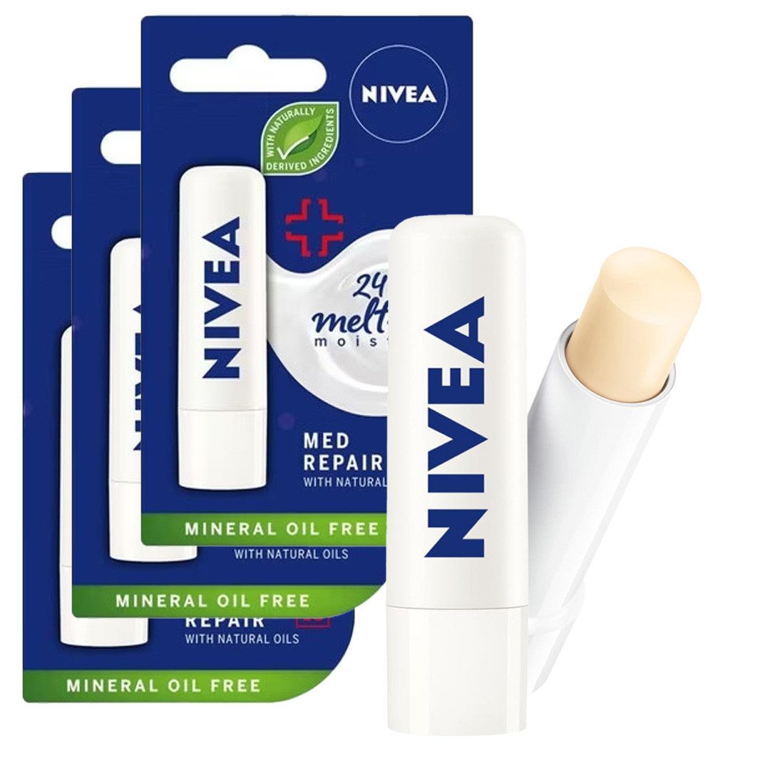 Nivea Lippenpflegestift Med Repair Lippenstift, 3-tlg., mit Sheabutter, pflegenden Ölen und Vitaminen