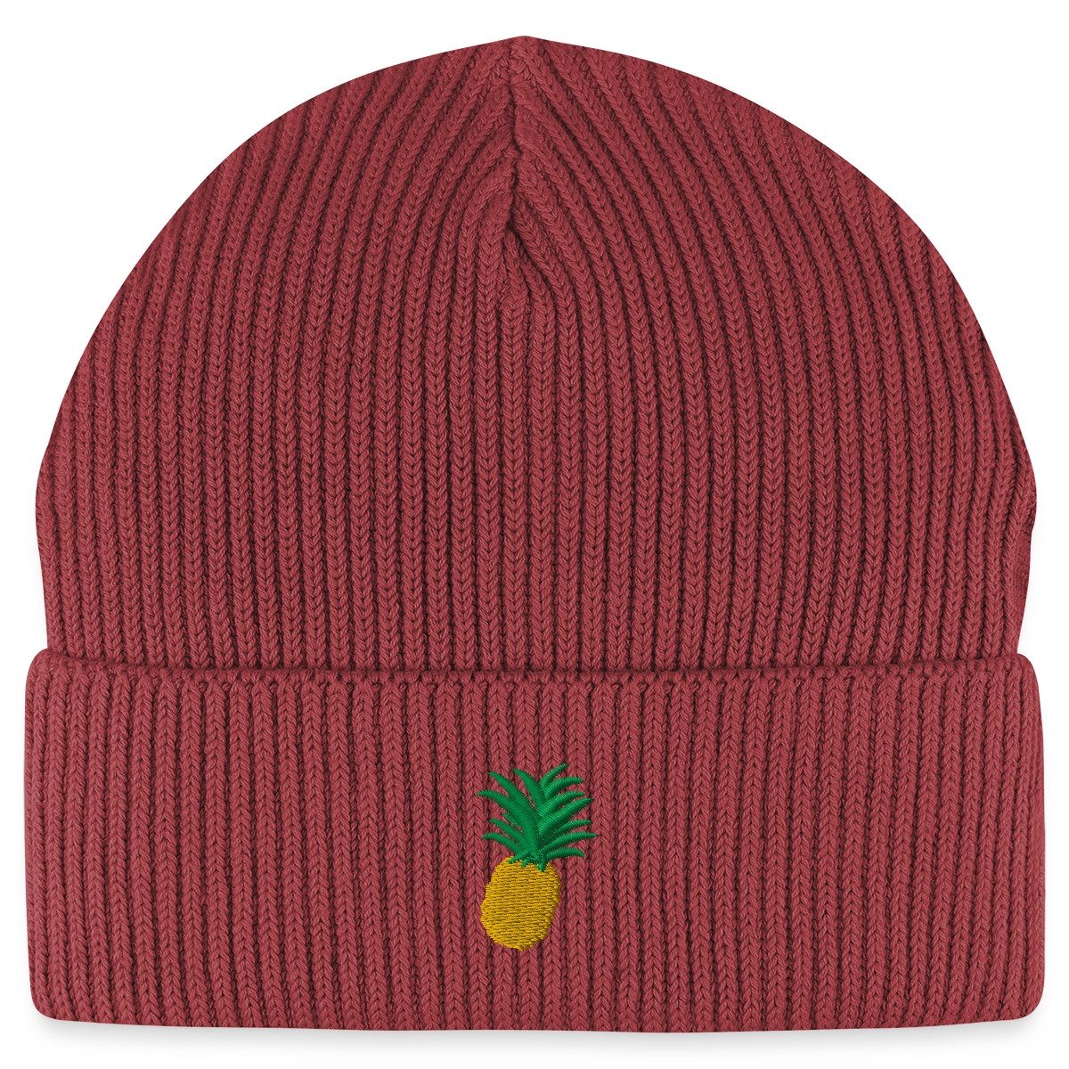 Beanie Ananas Stickerei Fisherman Beanie Bio Mütze