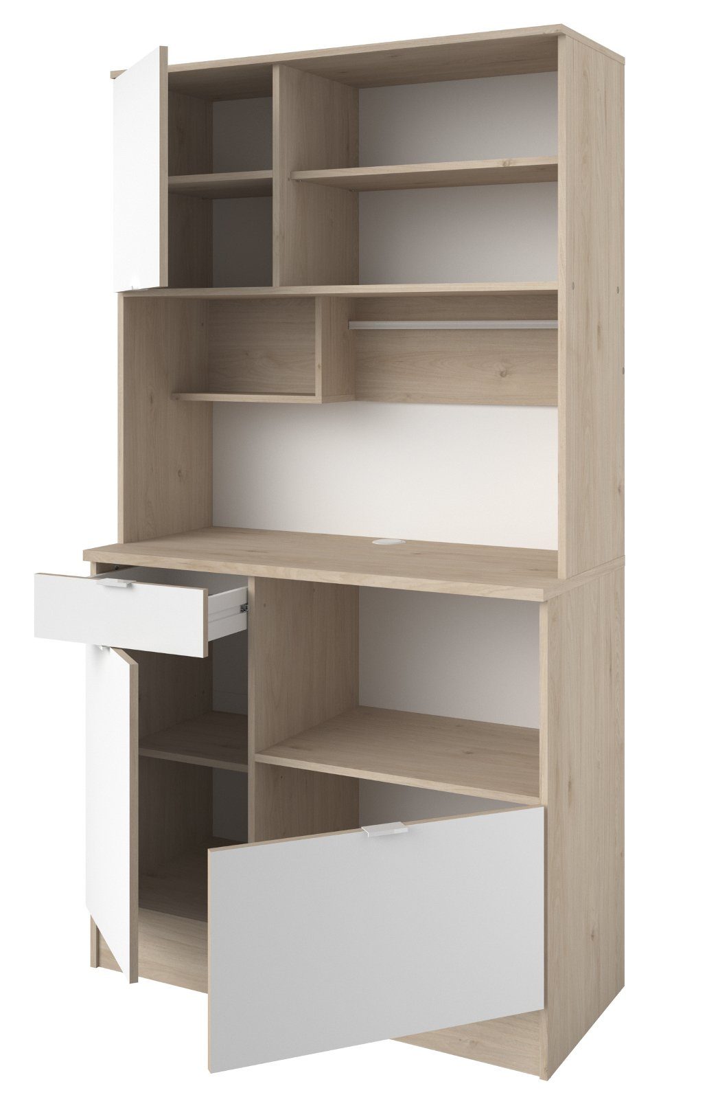 Parisot Küchenbuffet SoCool (Buffet in Eiche und weiß, Single-Küche 100 x 184 cm) viel Stauraum und große Arbeitsfläche