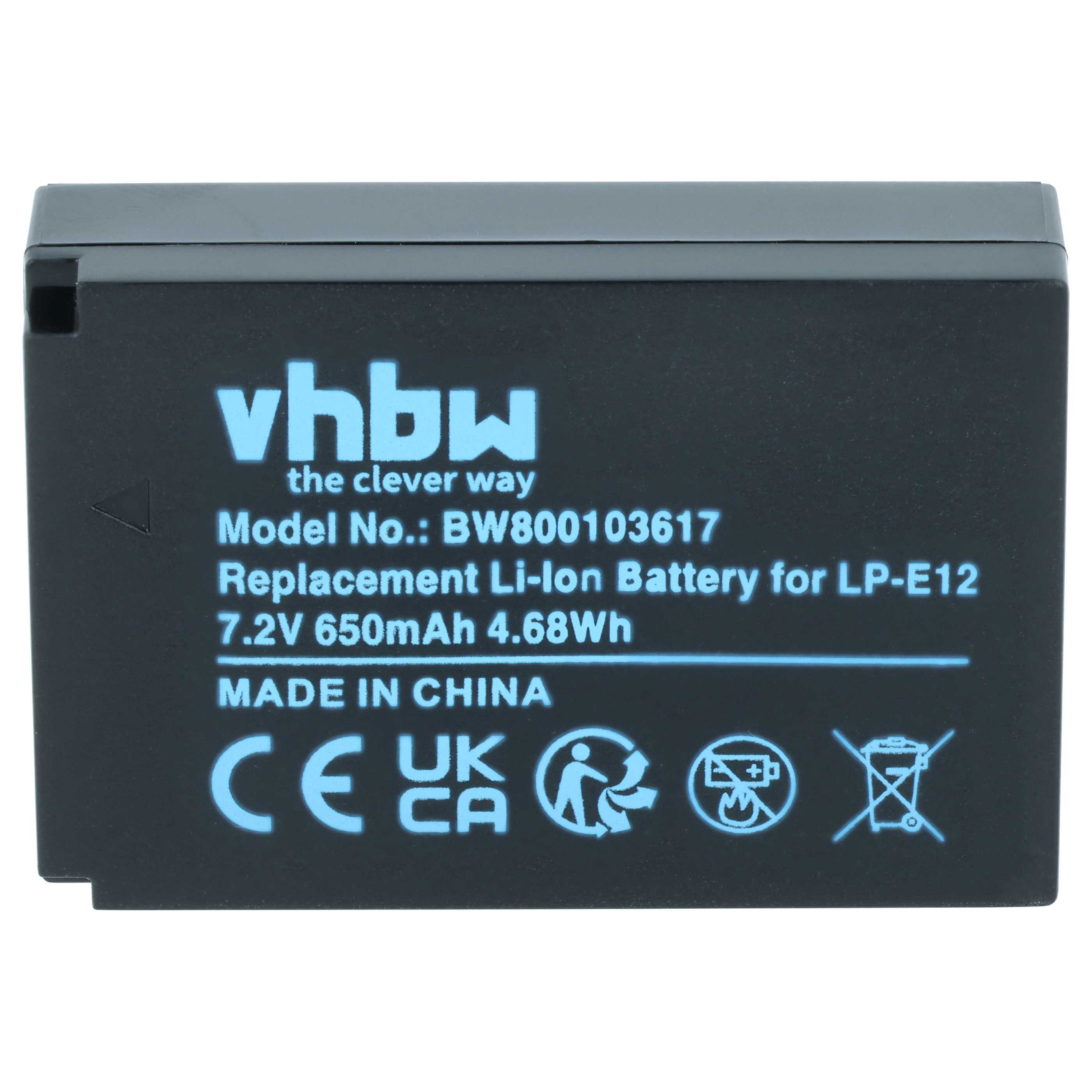 vhbw Akku passend für Canon EOS M10, M, M50, M200, 100D, Kiss X7, M50 Mark Kamera-Akku Akku Li-Ion 650 mAh (7,2 V, 3 St), Leistungsfähige Austausch-Akkus für Digitalkamera, Spiegelreflexkamera
