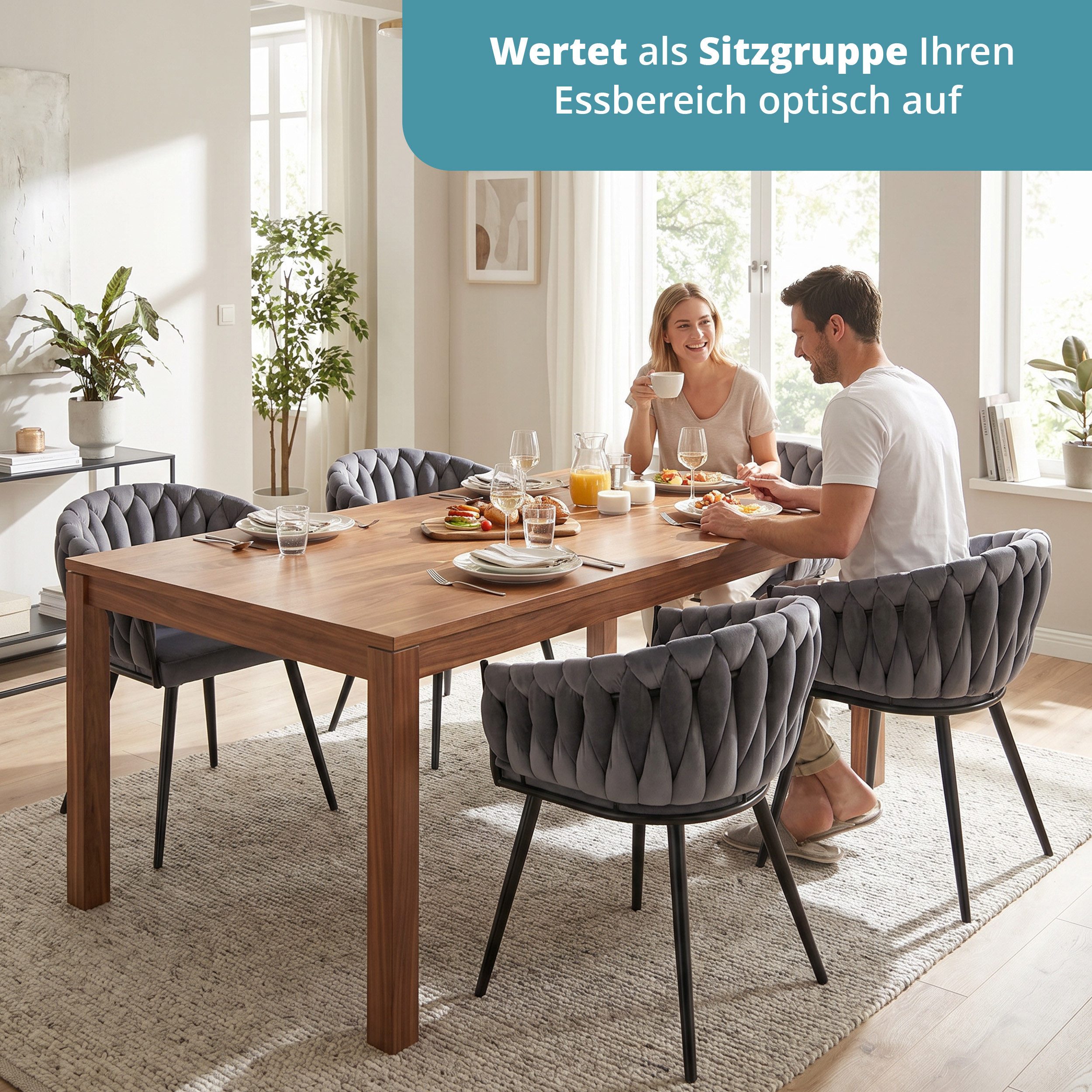 KHG Esszimmerstuhl Küchenstuhl im Industrial-Look Samt Dunkelgrau mit edlem Zopfmuster (Indoor-Polsterstuhl), Metallgestell Schwarz pulverbeschichtet bis 120 kg – Bild 5 von 5