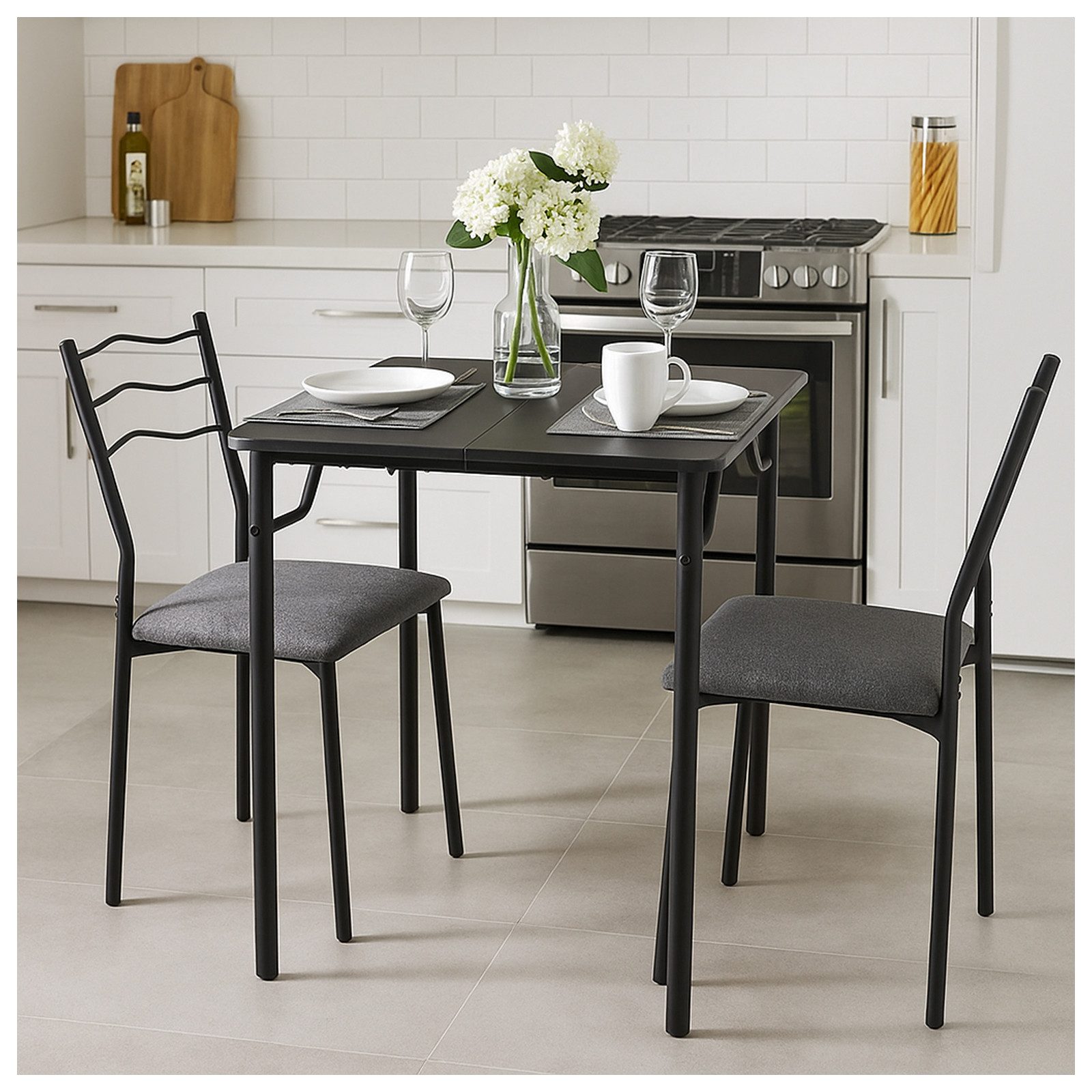 HTI-Living Essgruppe Essgruppe Thora 3-teilig Tischplatte Schwarz, (Set, 3-tlg., 1 Tisch, 2 Stühle)