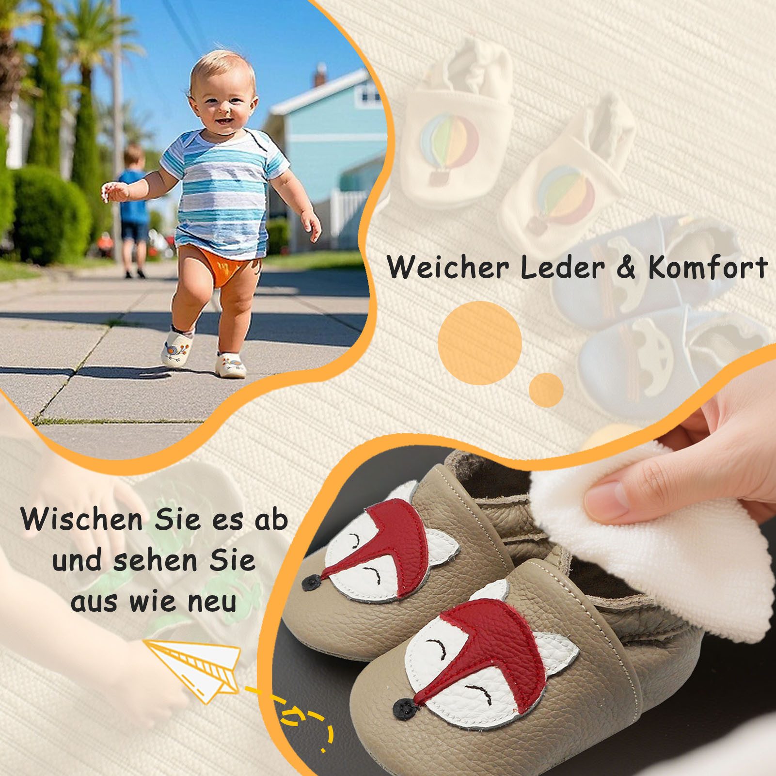 Yalion Weiche Leder Krabbelschuhe Lauflernschuhe Hausschuhe Fuchs Krabbelschuh