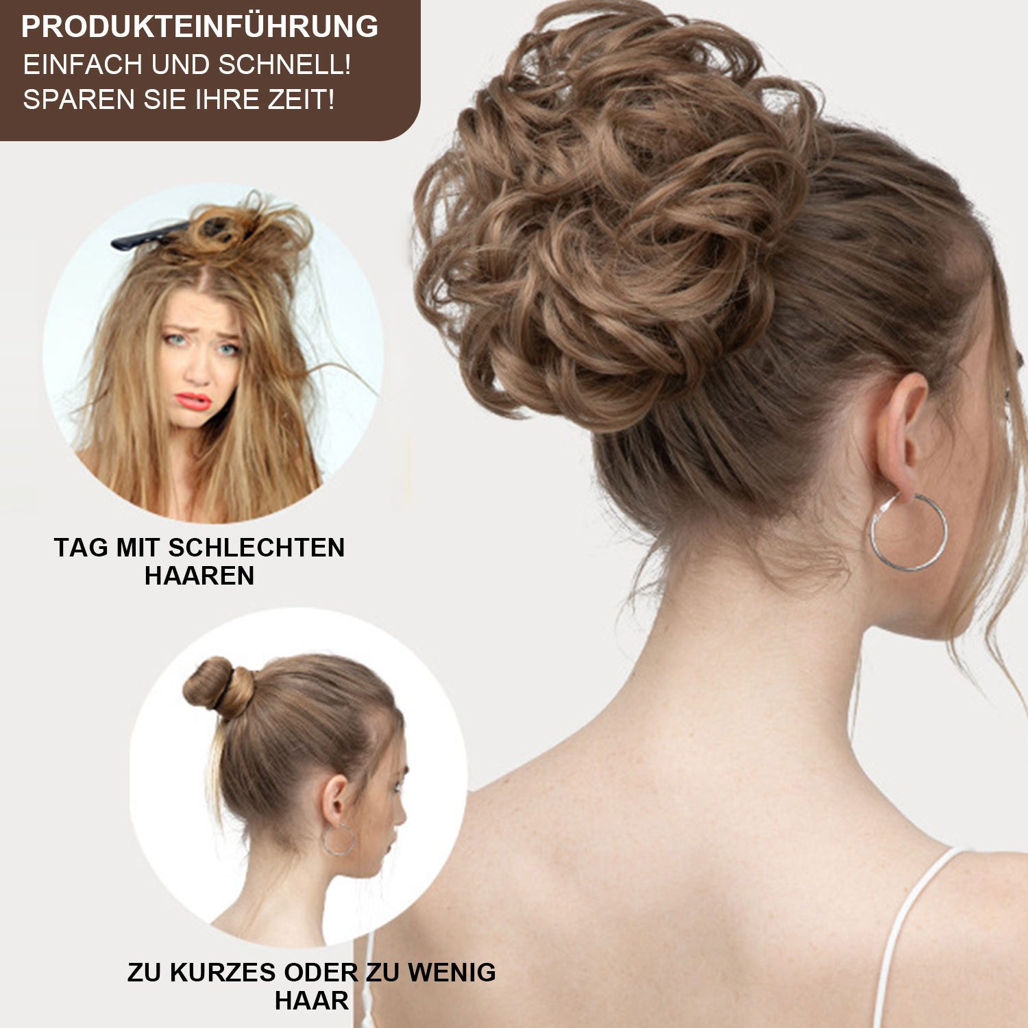 Refttenw Kunsthaarperücke Haarteil Mit Gummiband Messy Bun Groß Dutt Gelockt Haarteil natürlich