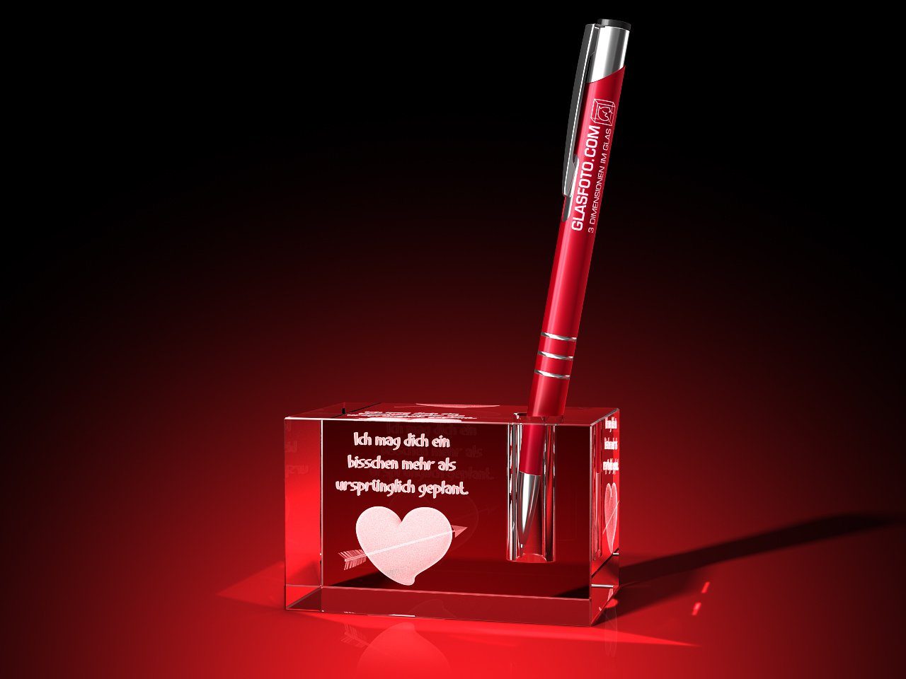 GLASFOTO.COM Dekofigur Stifthalter mit Herz + Ich mag dich Valentinstag