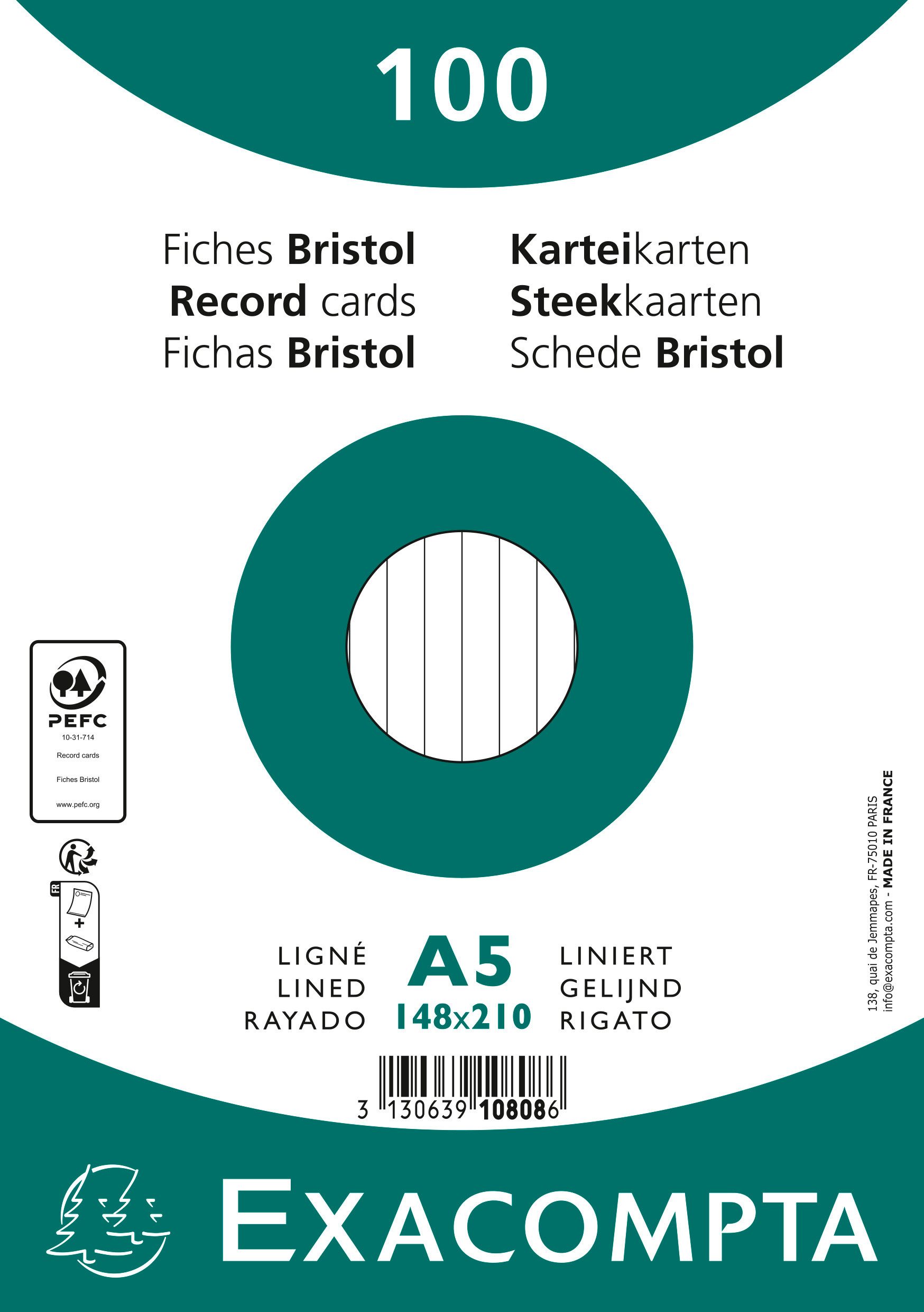 EXACOMPTA Karteikarten Exacompta Karteikarten A5 lin 100St/Pkg weiss