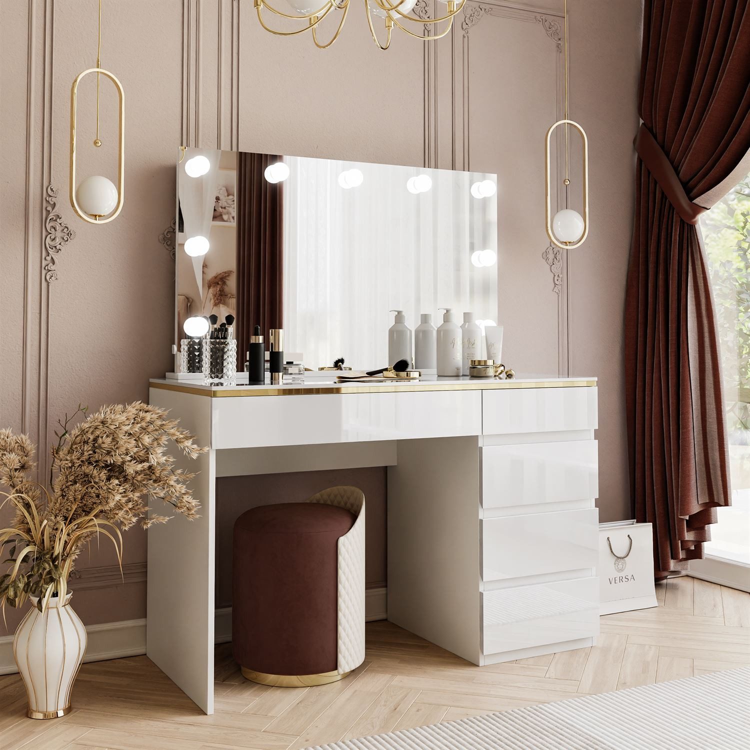 Lookway Schminktisch AURORA II ELITE mit Spiegel und Beleuchtung (1x Schreibtisch 1x Spiegel), Breite: 120 cm