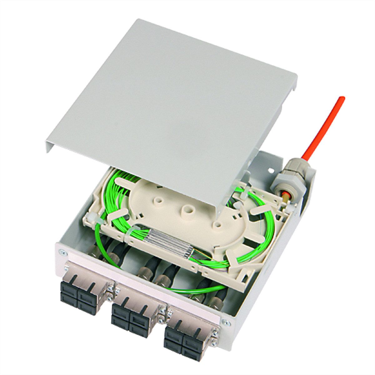 Telegärtner TS-Verteiler 6xLC-D Spleißkassette Netzwerk-Panel (bestückt, Pigtails 12xE9/125, LC, 100022818)