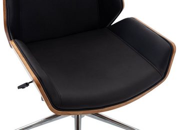 TPFLiving Bürostuhl Bredow mit bequemer ergonomisch geformter Rückenlehne (Schreibtischstuhl, Drehstuhl, Chefsessel, Gamingstuhl), Gestell: Metall chrom - Sitzfläche: Kunstleder walnuss/schwarz