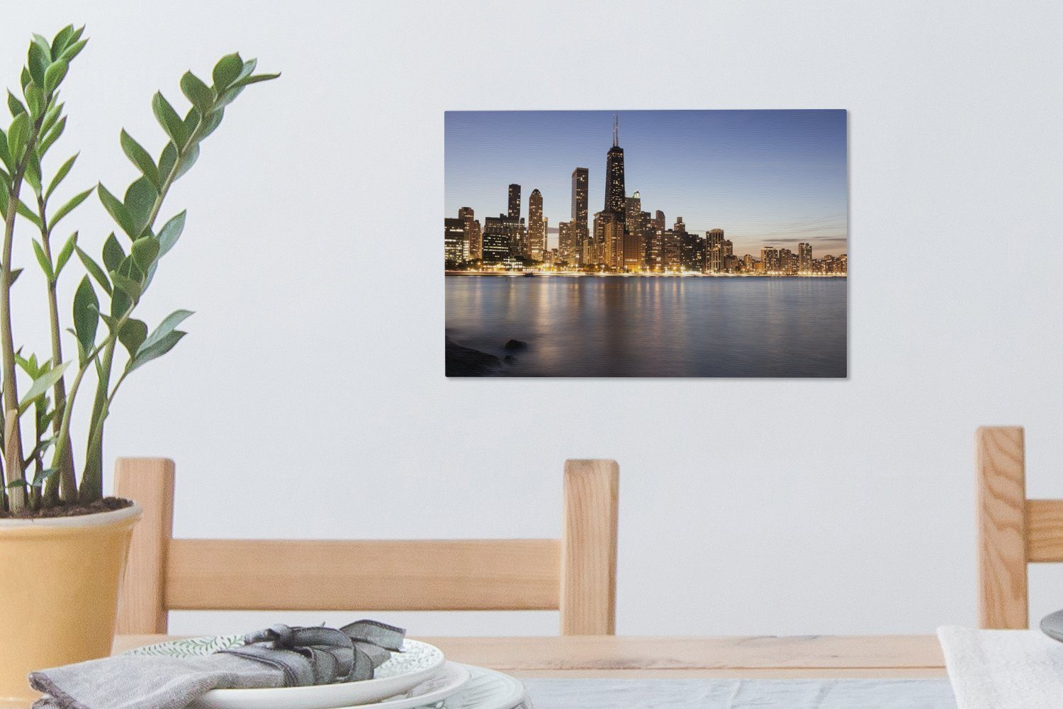 Wasser, Chicago OneMillionCanvasses® (1 Skyline cm Wanddeko, Leinwandbild St), - Aufhängefertig, 30x20 - Leinwandbilder, Wandbild