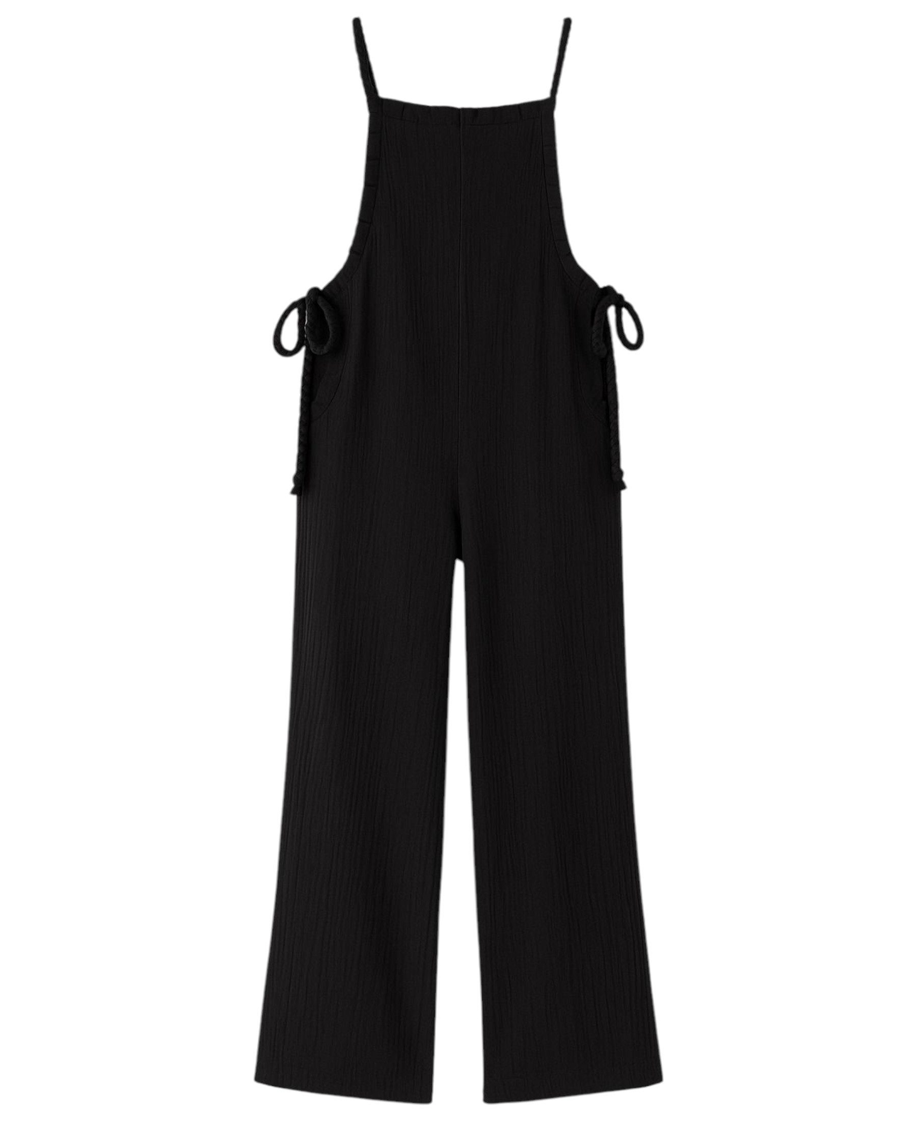 WENOR Overall Damen Jumpsuit Musselin mit Flechtträgern – locker & größenverstellbar Geflochtene, verstellbare Träger, weite Beinform