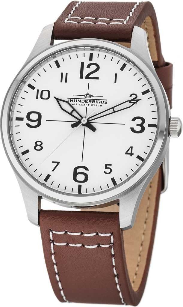 Thunderbirds Quarzuhr Fliegeruhr TB5000-03 Weiß Lederband Braun 40mm