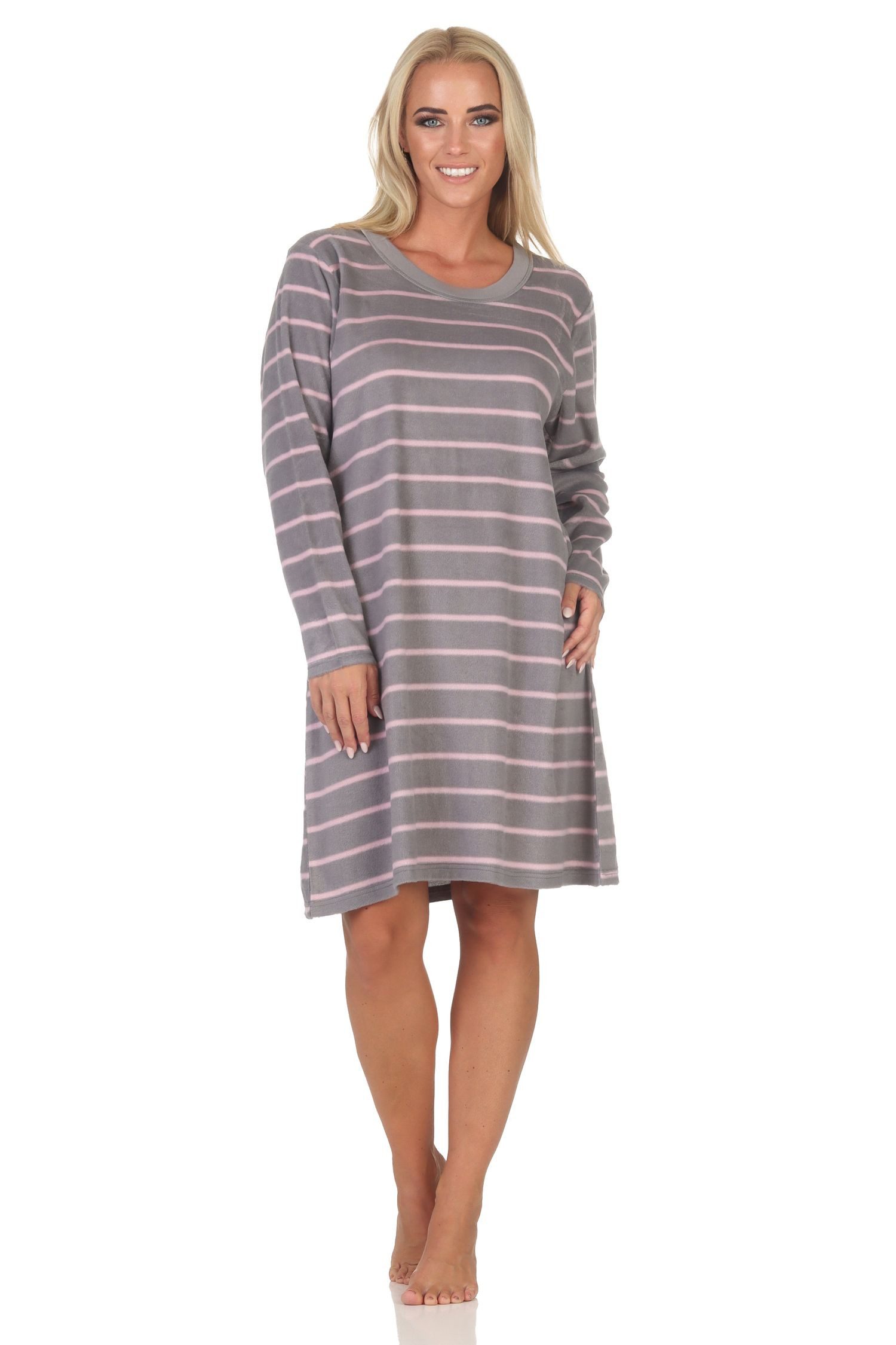 Normann Nachthemd Normann Damen Fleece langarm Nachthemd Sleepshirt in edler Optik