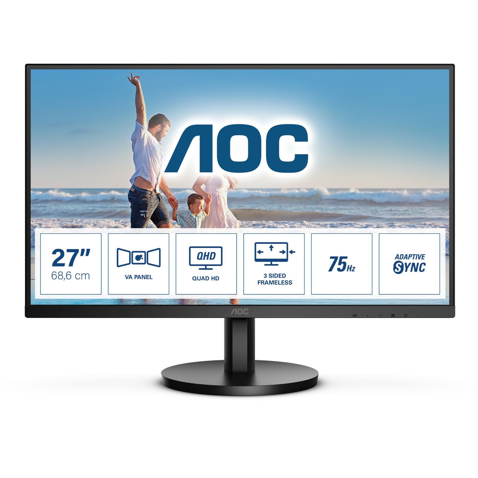 AOC Q27B3MA 27IN 71.118CM VA 2560X1440 16.9 TFT-Monitor (2560 x 1440 px, Quad HD, 4 ms Reaktionszeit, 75 Hz, VA, Eingebautes Mikrofon, Lautsprecher, HDCP, Kopfhörerbuchse, Pivot)