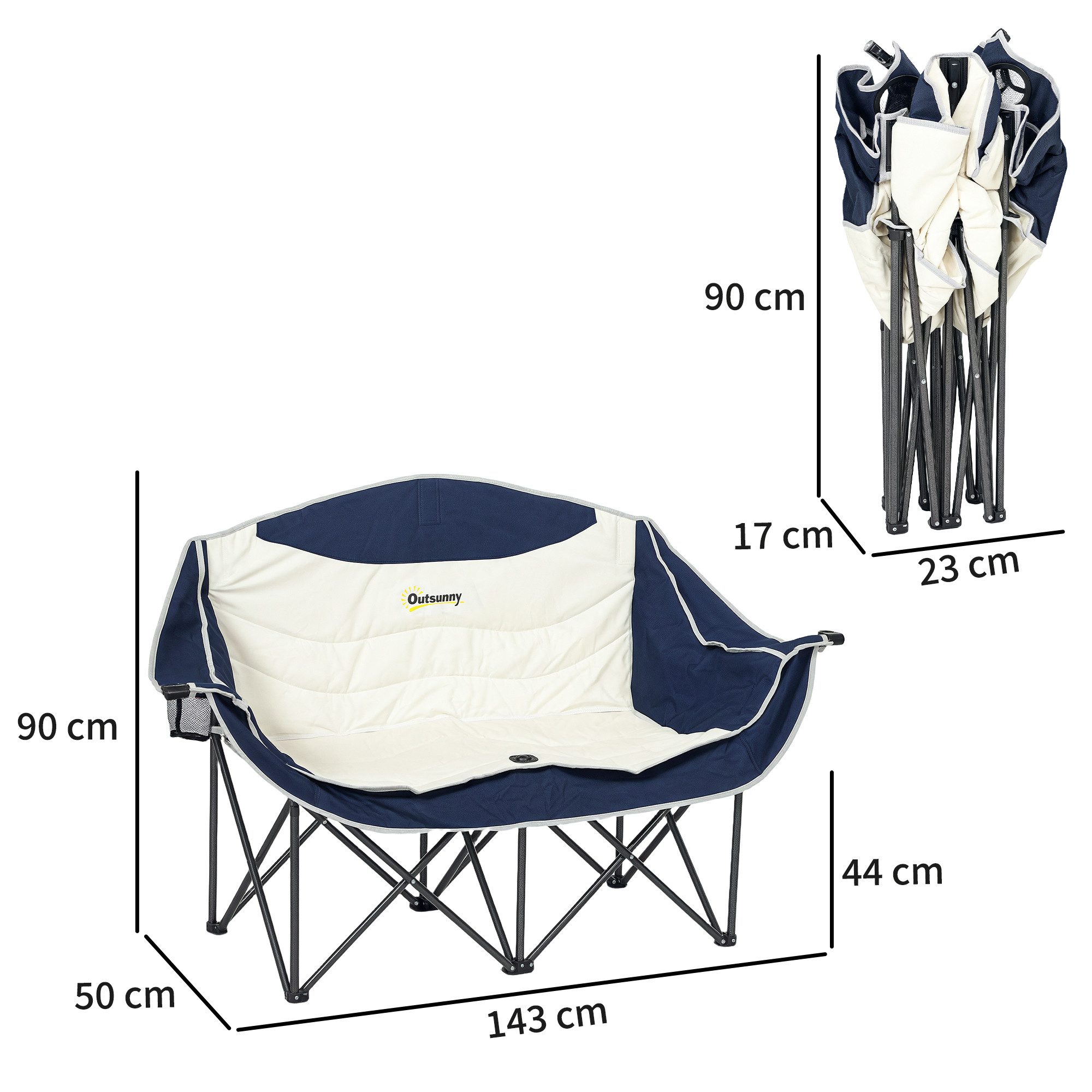 Outsunny Campingstuhl Klappstuhl robust leicht gepolstert Angelstuhl Gartenstuhl (Faltstuhl, 1 St), für Garten Camping Strand