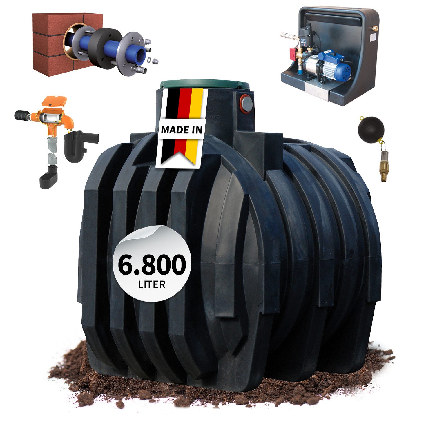4rain Druckbehälter MONO Erdtank-Paket 6800 Liter Haus-Premium