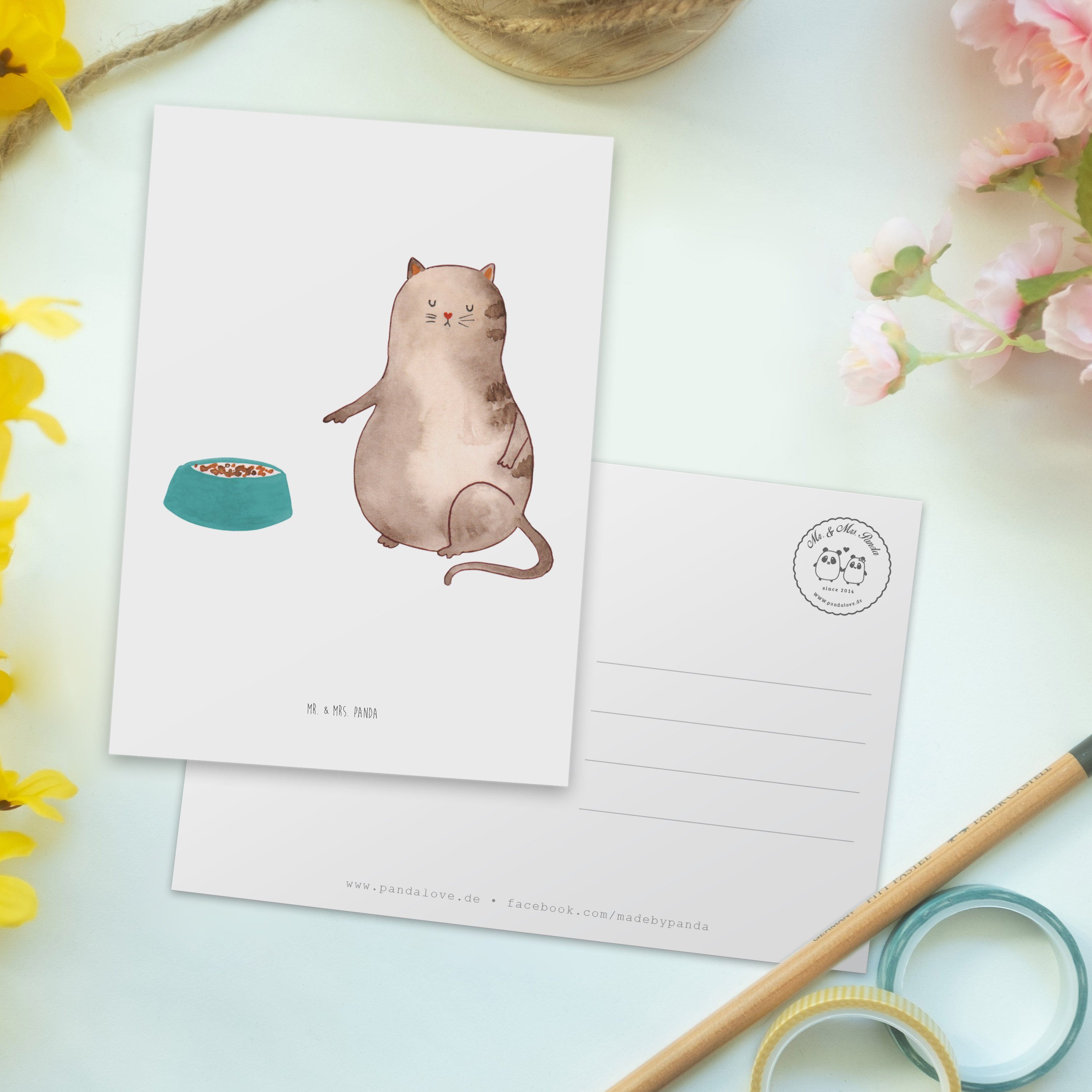 Mr. & Mrs. - Panda Postkarte Einladungskarte, Geschenk, fressen - Weiß Katze Katzenliebhaberprod