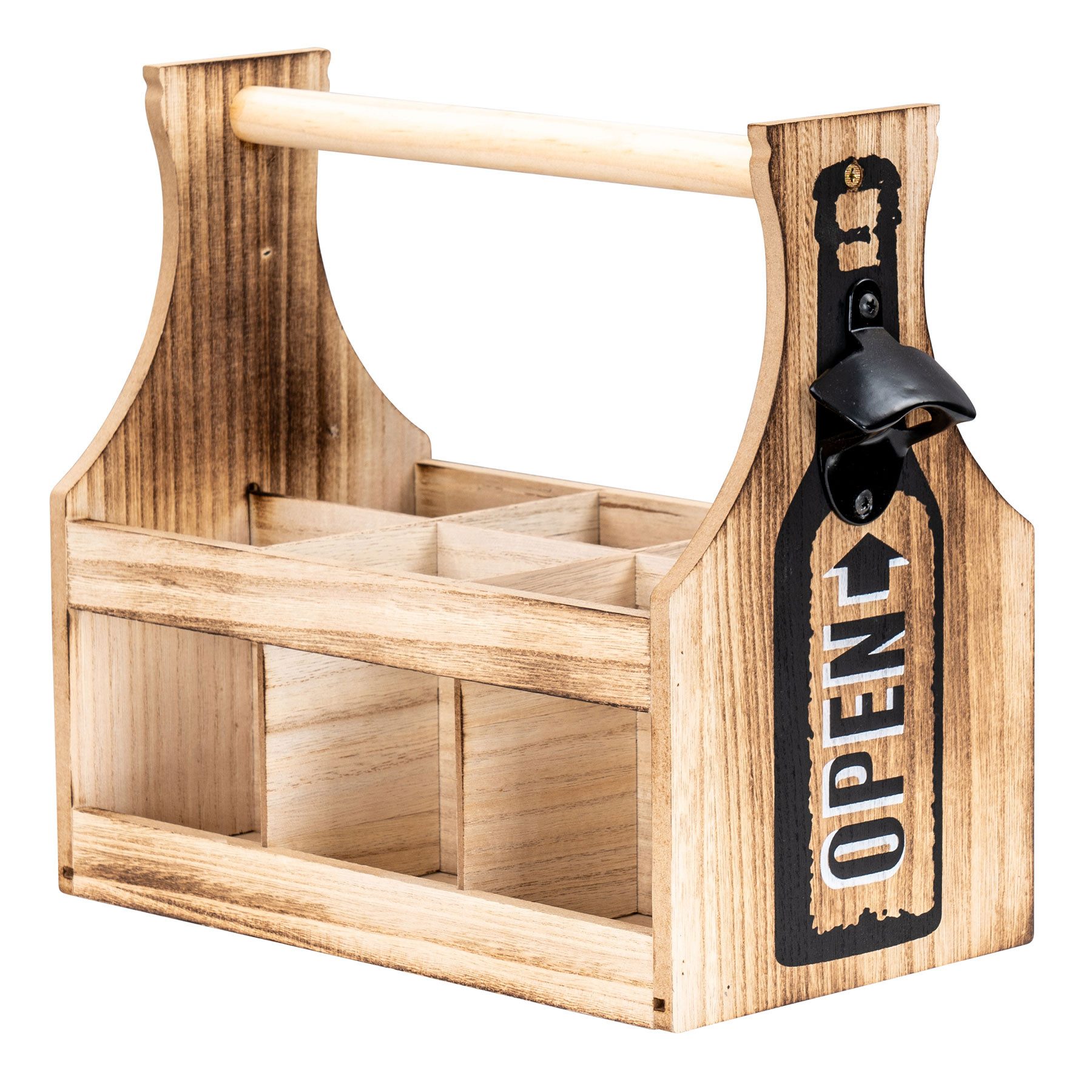 Levandeo® Flaschenträger, Flaschenträger Holz 6 Flaschen Flaschenöffner Flaschentasche