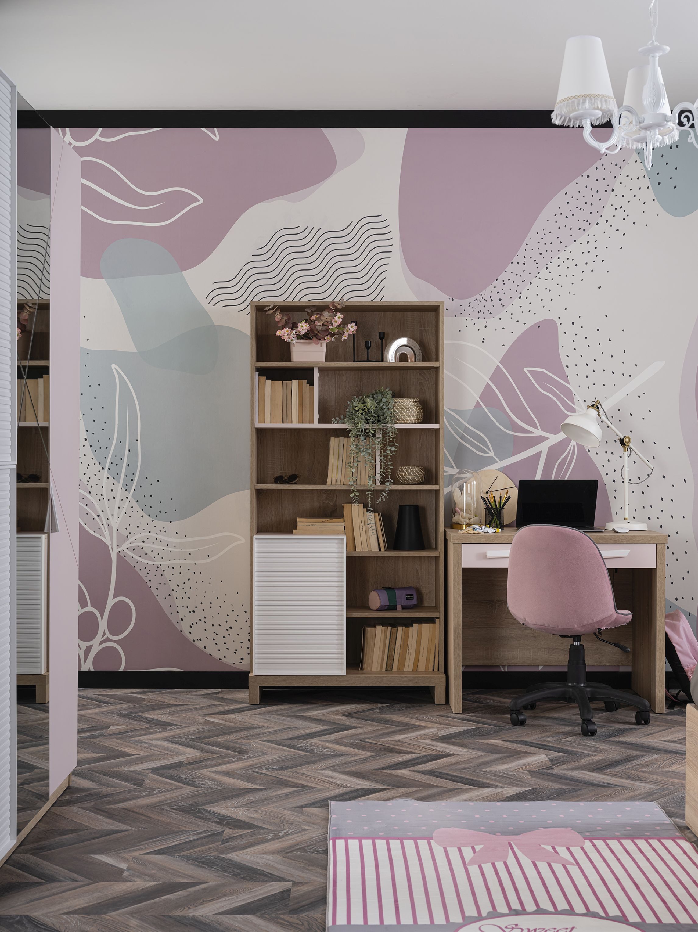 Möbel-Zeit Bücherregal CITY – Holzoptik, Pink & Weiß – Mit Schranktür – Modernes Standregal