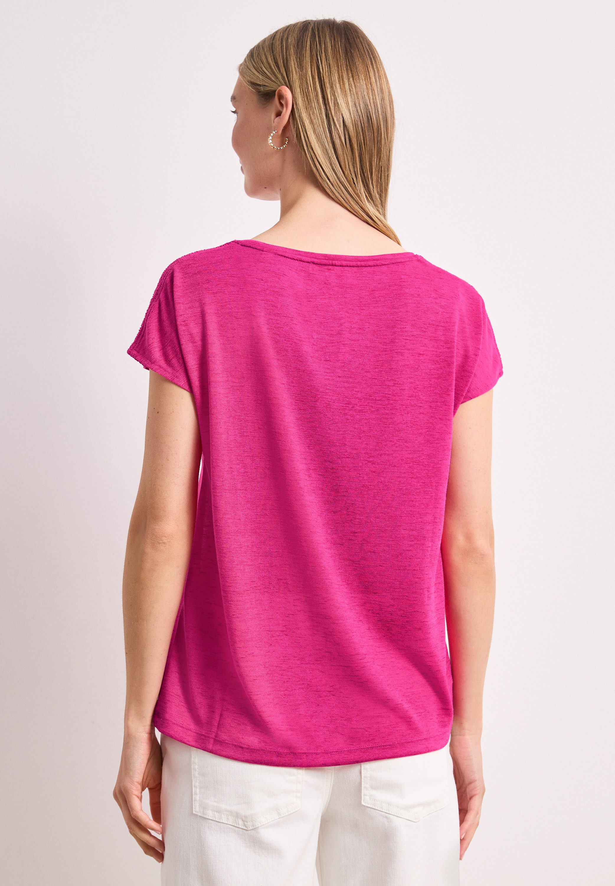 STREET ONE Shirttop Sommershirt mit Boat Neck und Smok-Detail