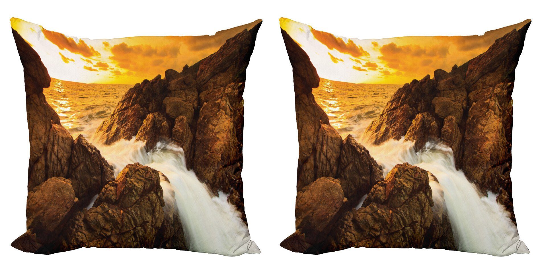 Kissenbezüge Modern Accent Doppelseitiger Digitaldruck, Abakuhaus (2 Stück), Tropisch Wilder Sonnenuntergang und Wellen