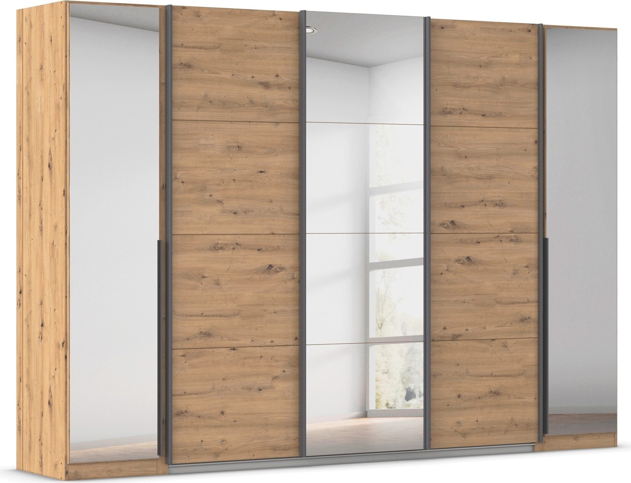 OTTO home Schwebetürenschrank Dreh-/Schwebetürenschrank Kleiderschrank Familie, Agordo (B/H/T ca. 301x210X62cm, viele Farben & auch mit Spiegeln erhältlich) Stauraumwunder TOPSELLER, verschiedene Grifffarben Made in GERMANY