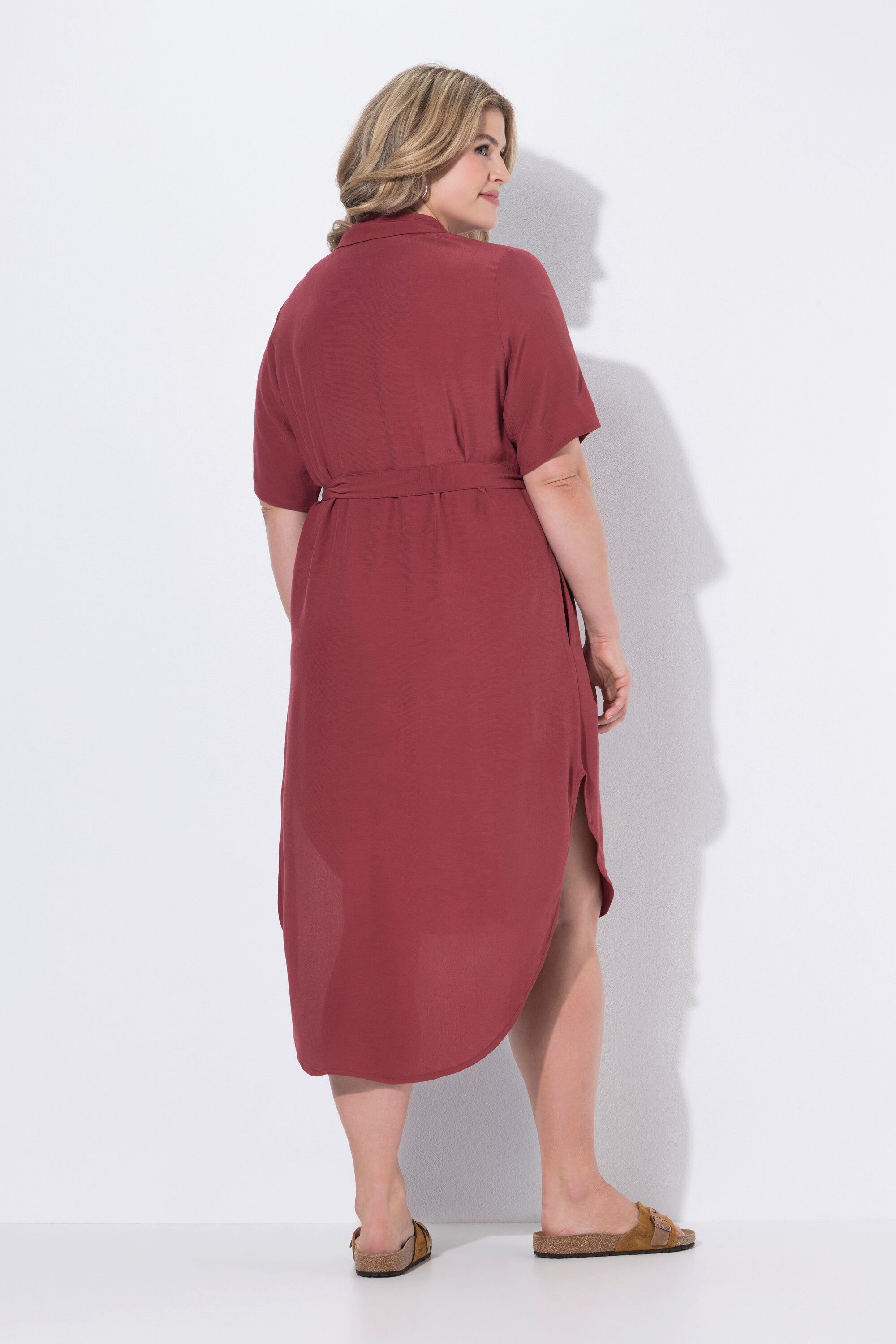 Ulla Popken Midikleid Midikleid Hemdkragen Gürtel Halbarm Biobaumwolle