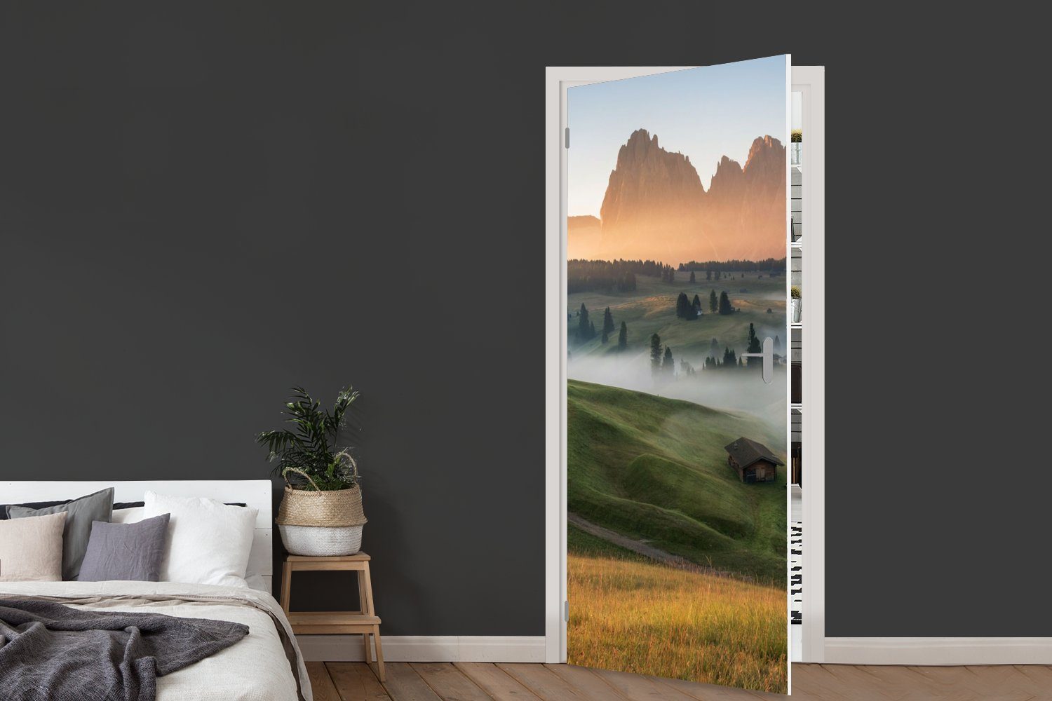 Tür, St), (1 Matt, 75x205 - Landschaft, für Fototapete Türaufkleber, bedruckt, Berg cm - MuchoWow Türtapete Nebel