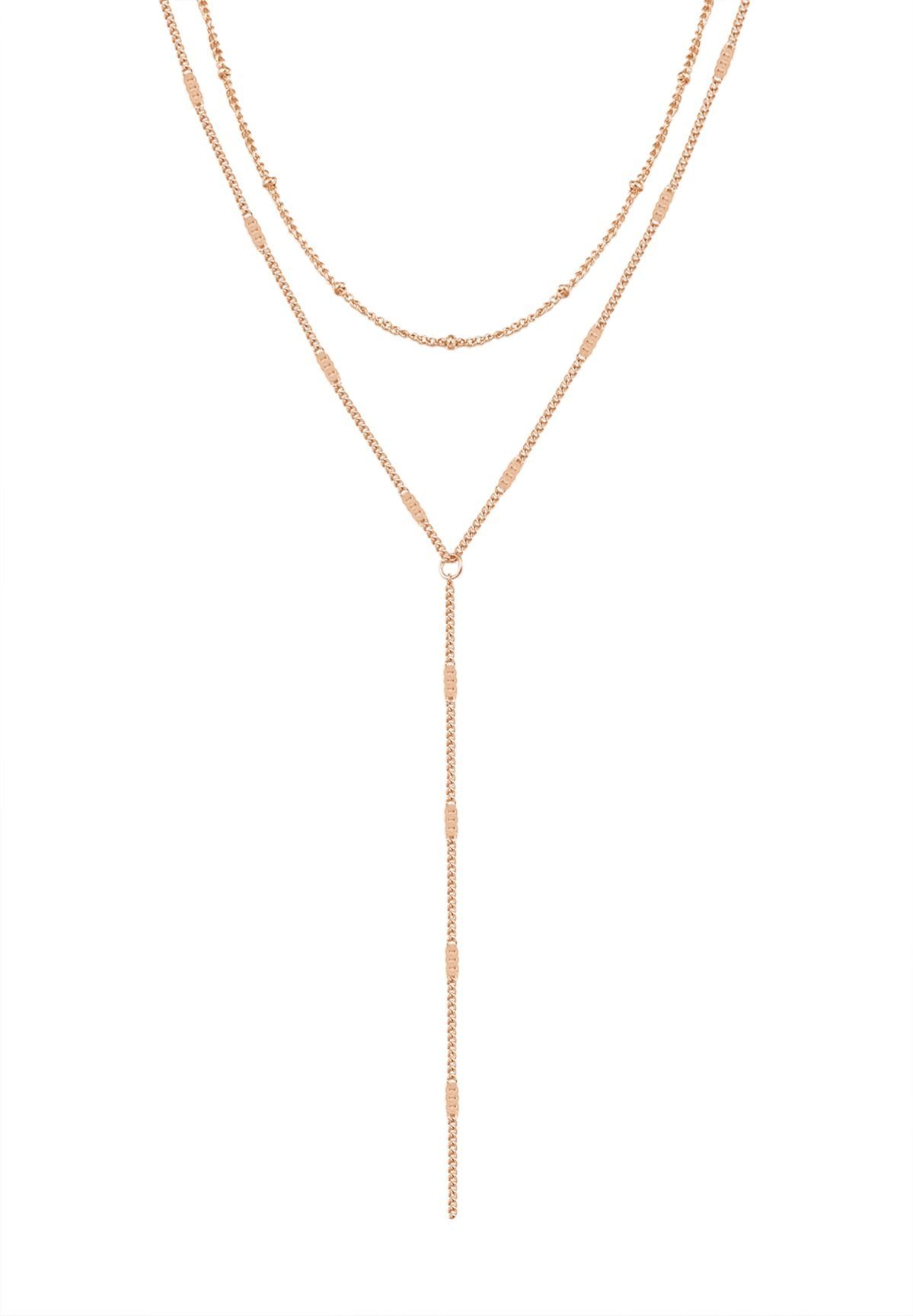 Kette Kette, Y-Kette Damen Edelstahl Layer Happiness Gold 18K Hey Roségold, wasserfest Plättchen Kugel Kette,